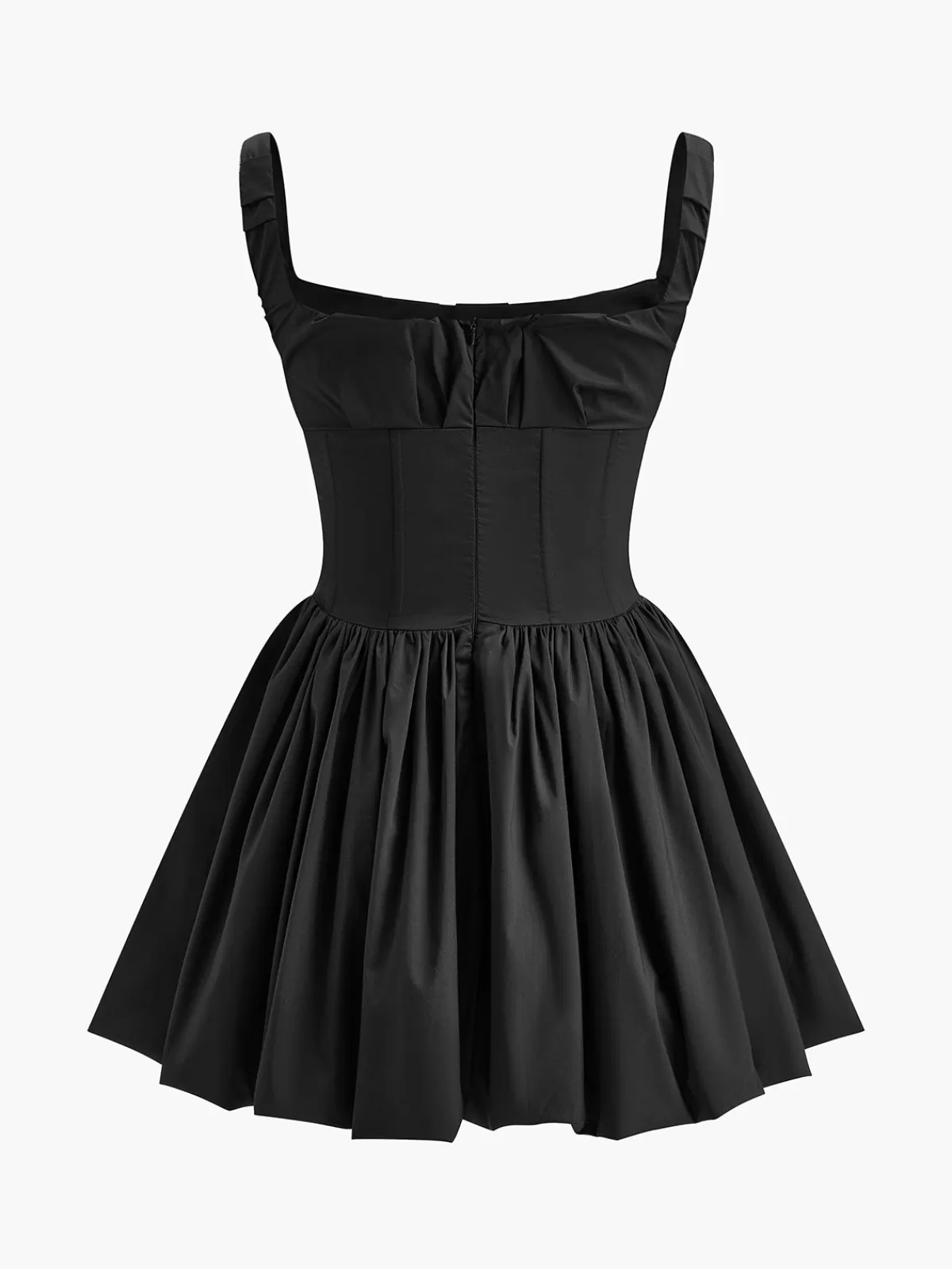 COMMENSE Pleated Zipper Strappy Short Dress Black Best Sale