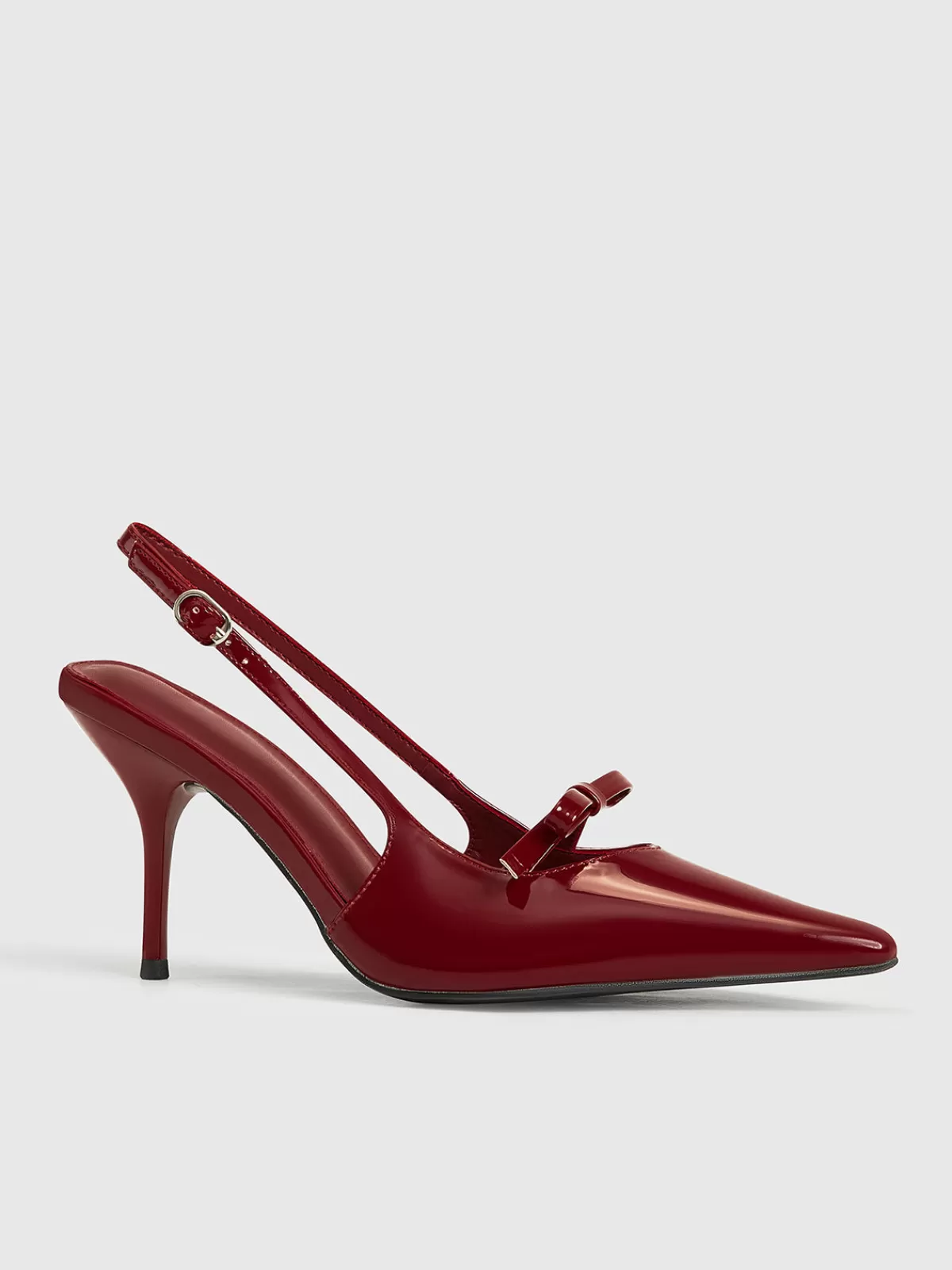 COMMENSE Pointed Toe Bow-Decor Slingback Pumps Burgundy Best Sale