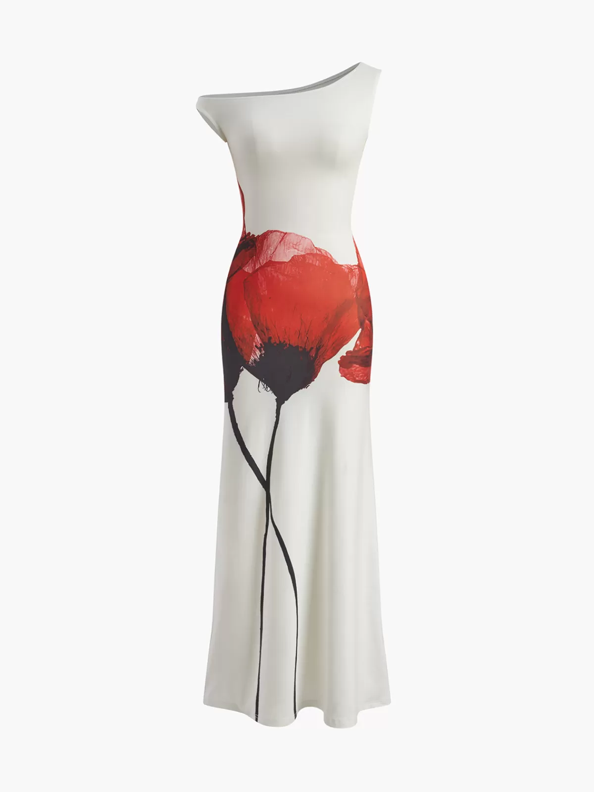 COMMENSE Print Asymmetrical Long Dress White Fashion