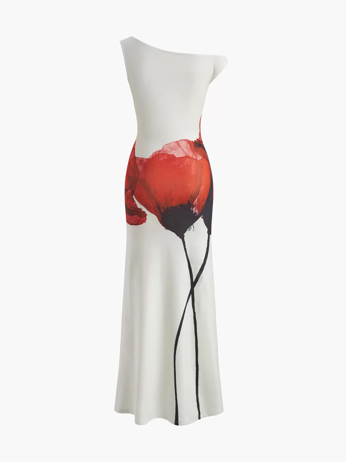 COMMENSE Print Asymmetrical Long Dress White Fashion