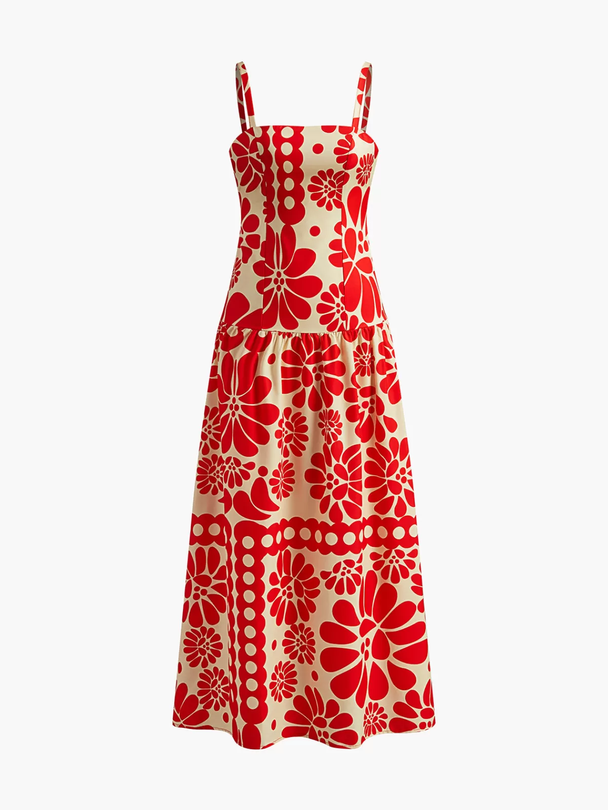 COMMENSE Print Backless Cami Long Dress Red Clearance