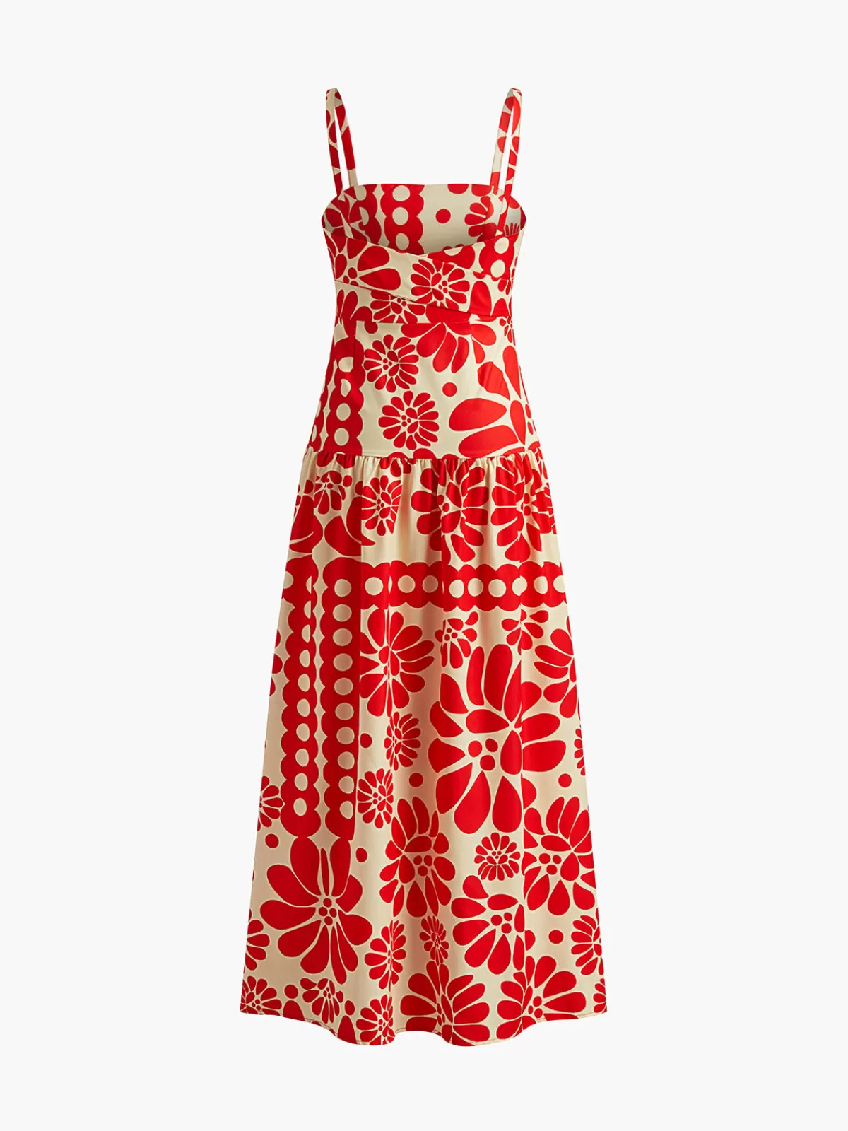 COMMENSE Print Backless Cami Long Dress Red Clearance