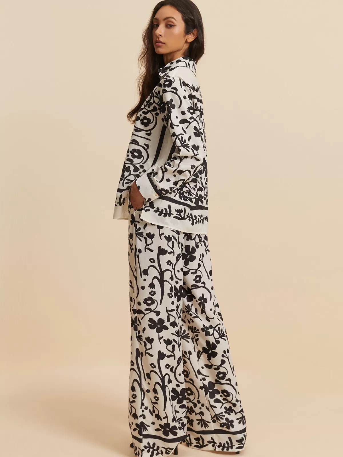 COMMENSE Print Drawstring Wide Leg Pants Set BlackandWhite Flash Sale