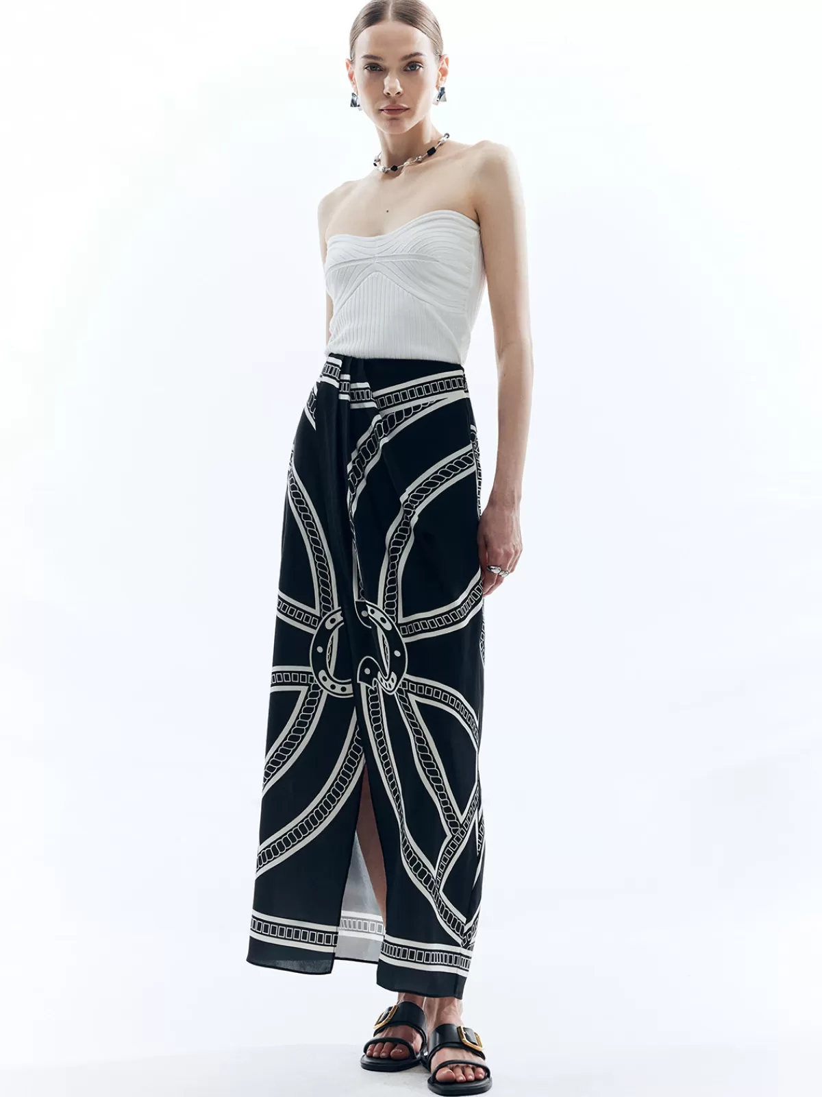 COMMENSE Print Split Vintage Skirt Black Online