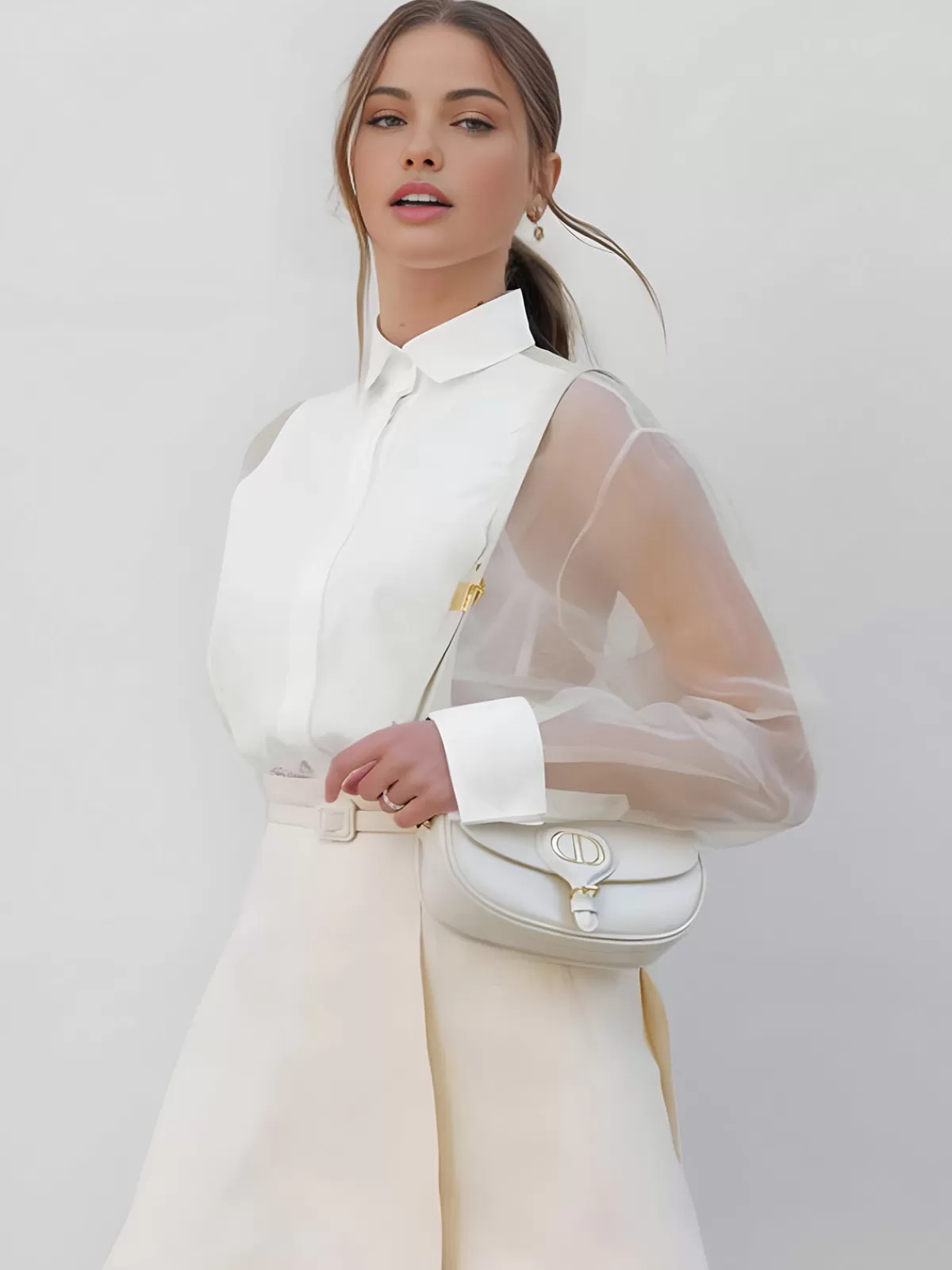 COMMENSE Puff Sleeve Organza Shirt White Fashion