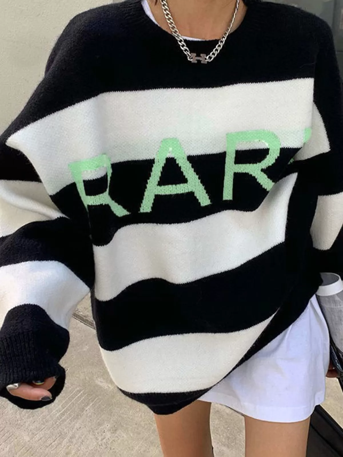 COMMENSE Rare Oversized Stripe Sweater White Outlet
