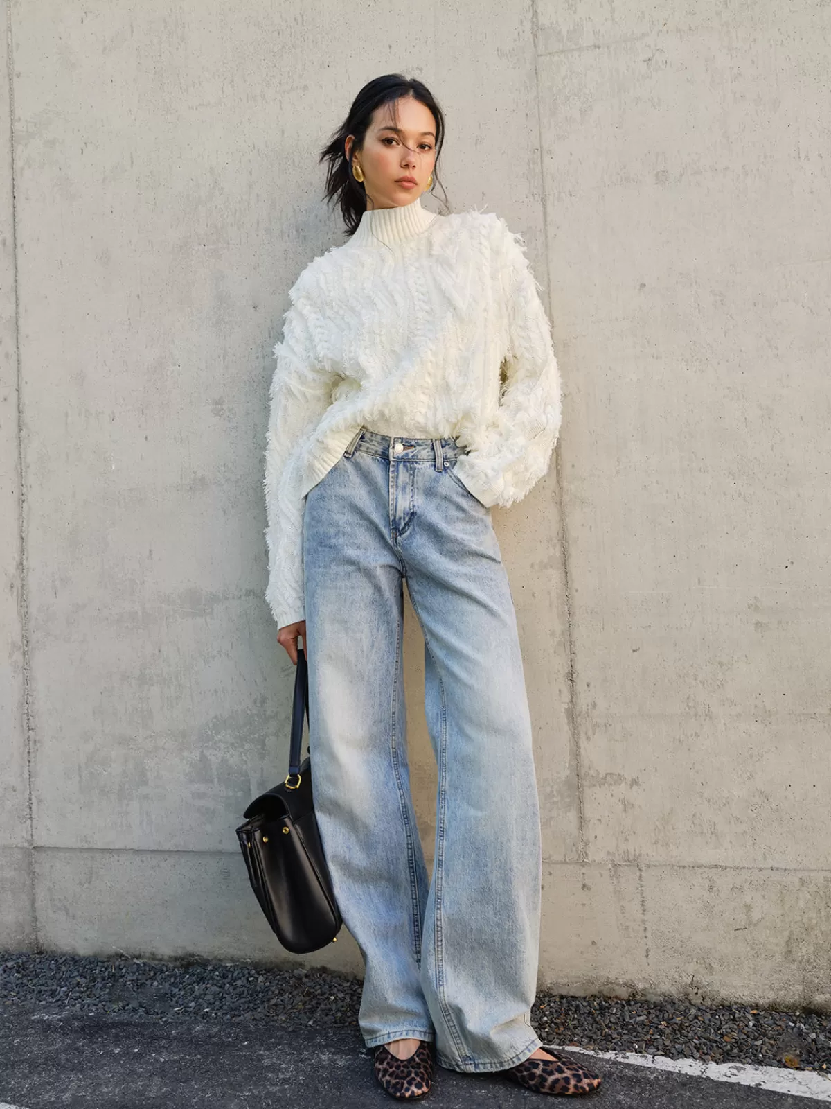 COMMENSE Raw Hem Turtleneck Sweater White Online