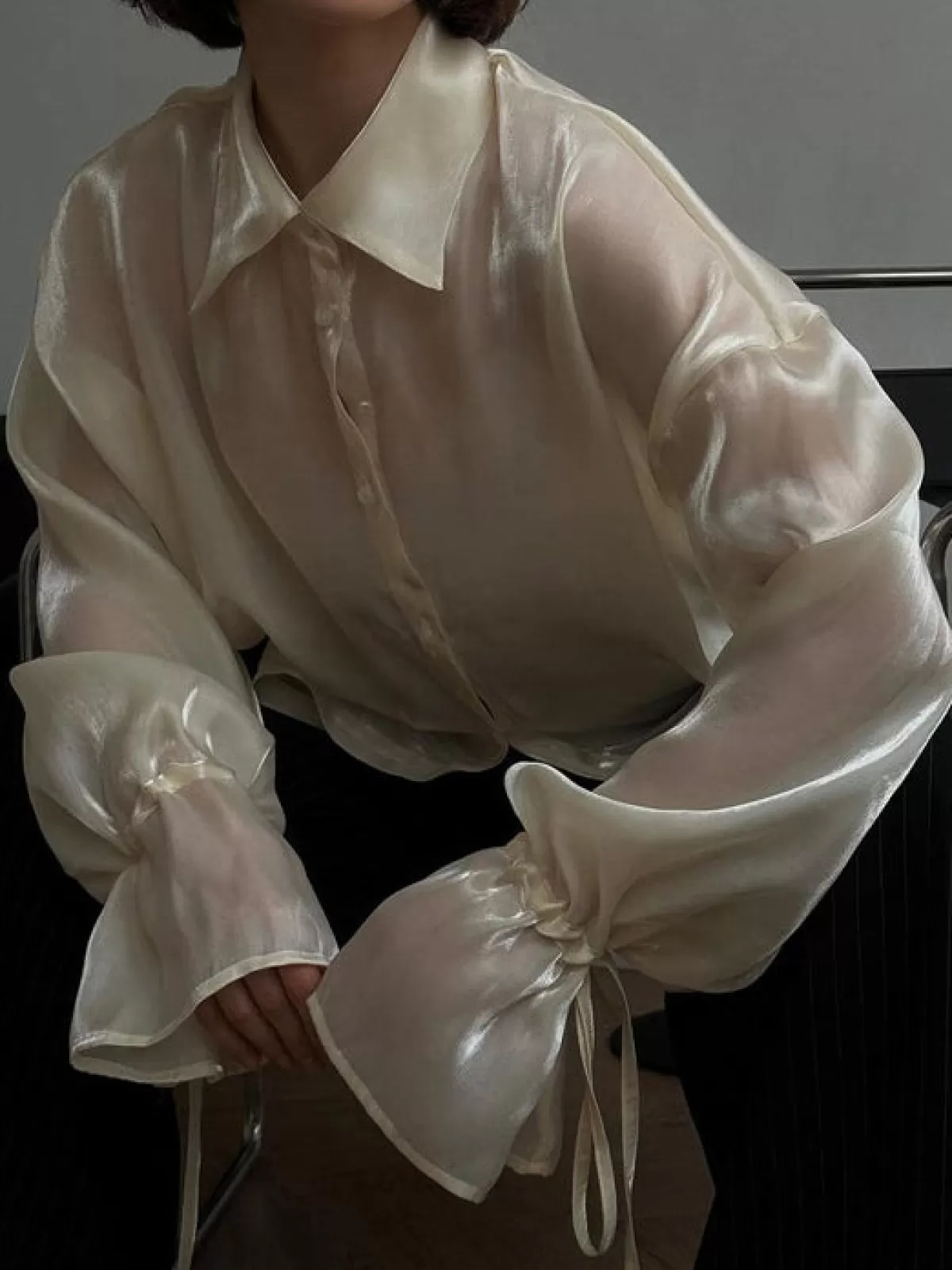 COMMENSE Rayon Semi-Sheer Polo Shirt Beige Store