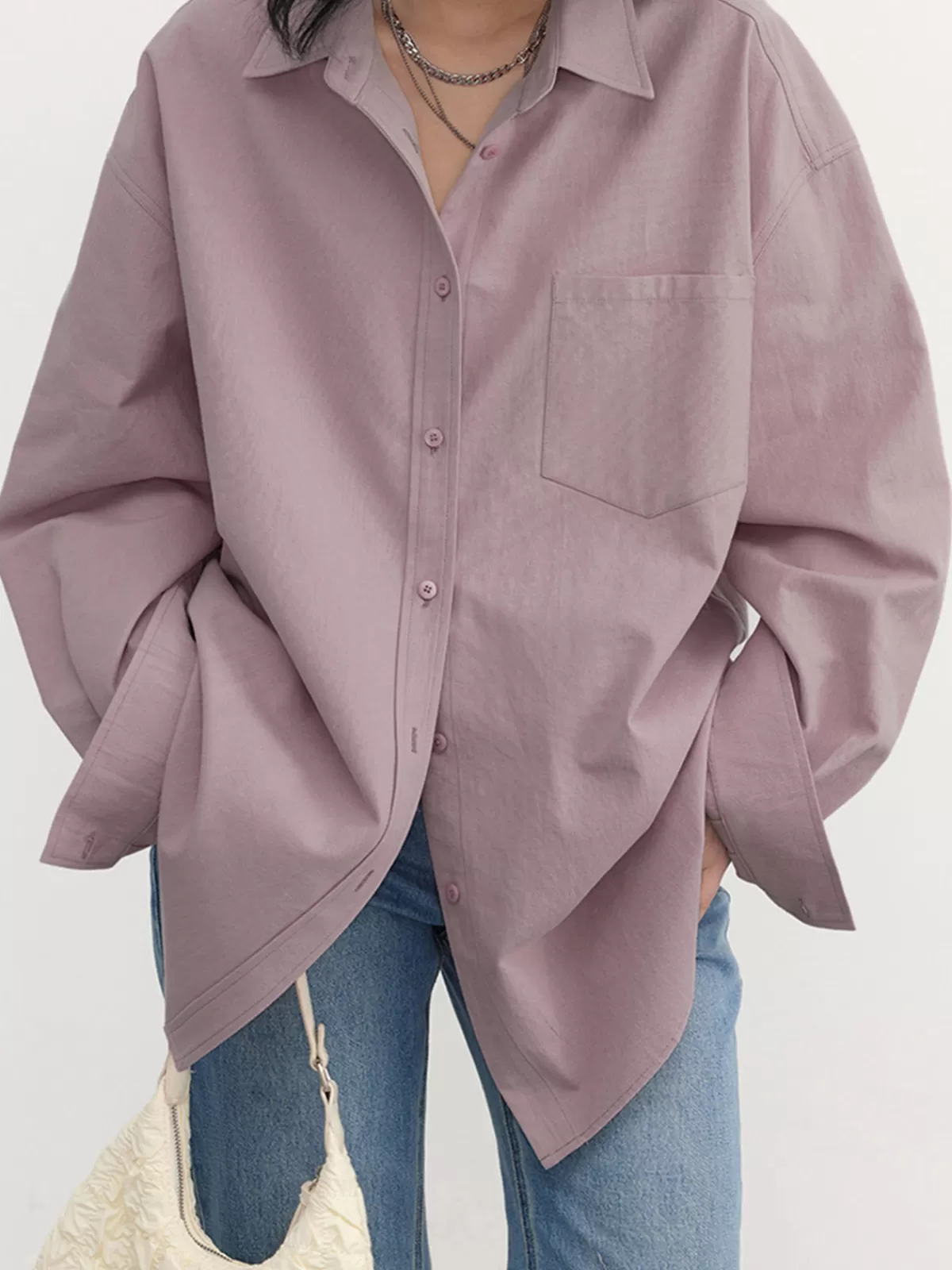 COMMENSE Relaxed Oversized Cotton Shirt Pink New