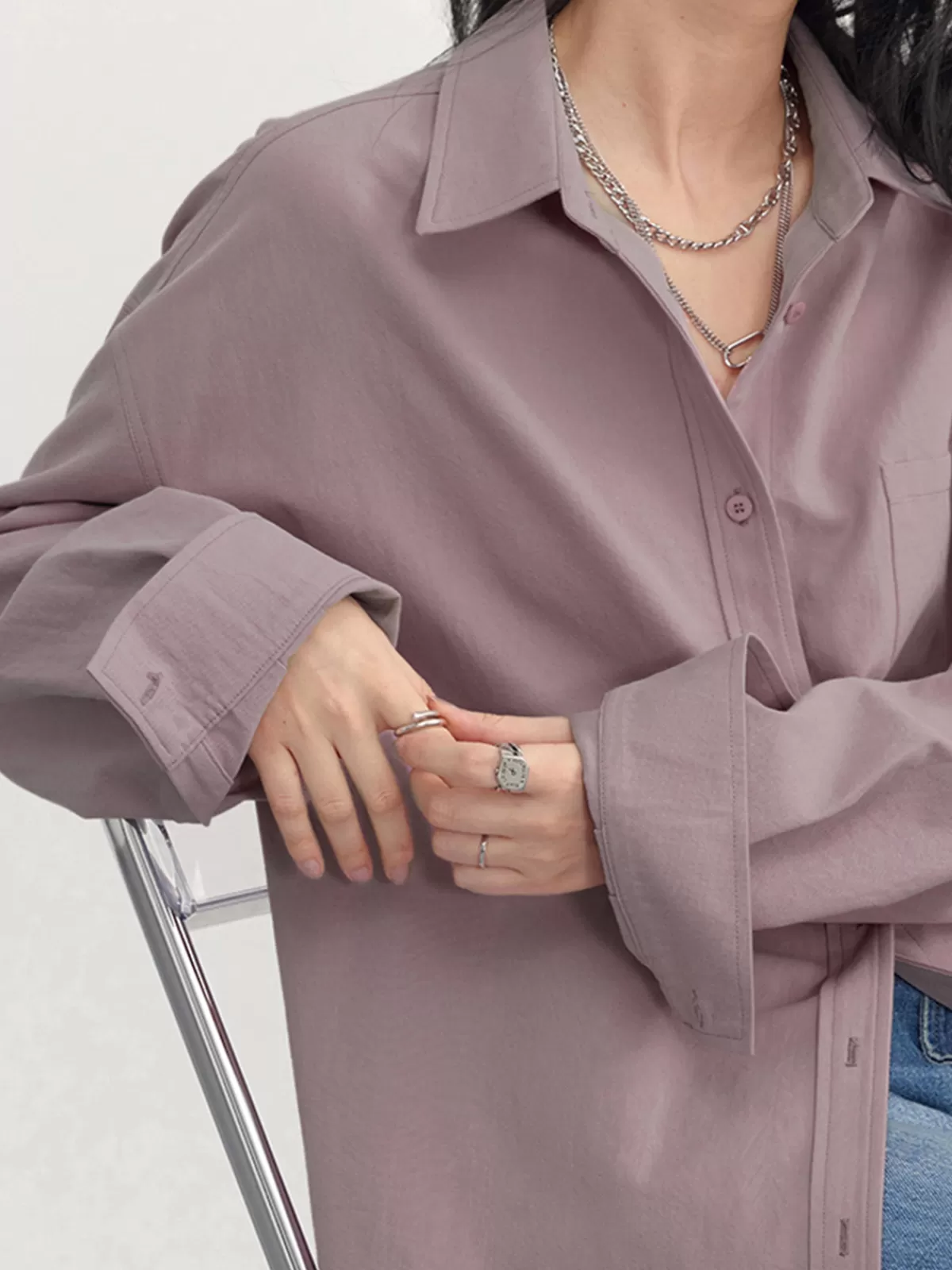 COMMENSE Relaxed Oversized Cotton Shirt Pink New