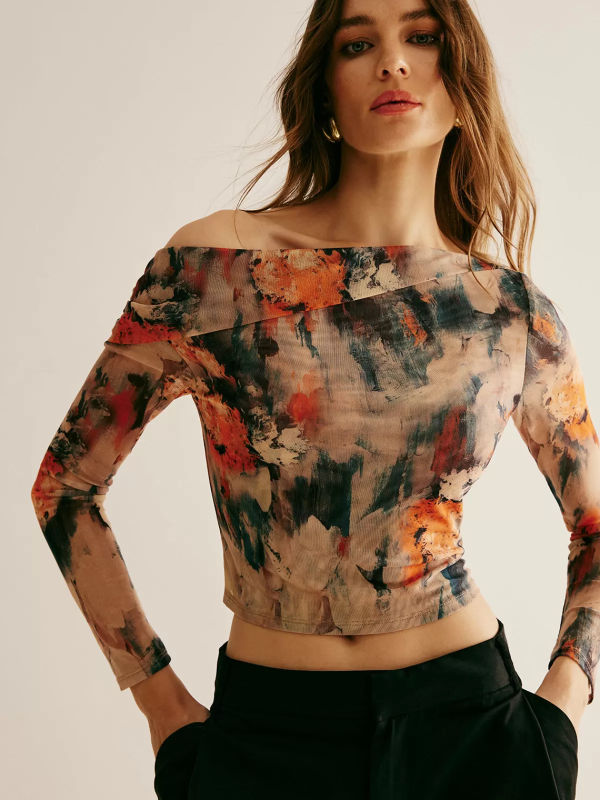 COMMENSE Retro Asymmetrical Collar Crop Blouse Multicolor Sale