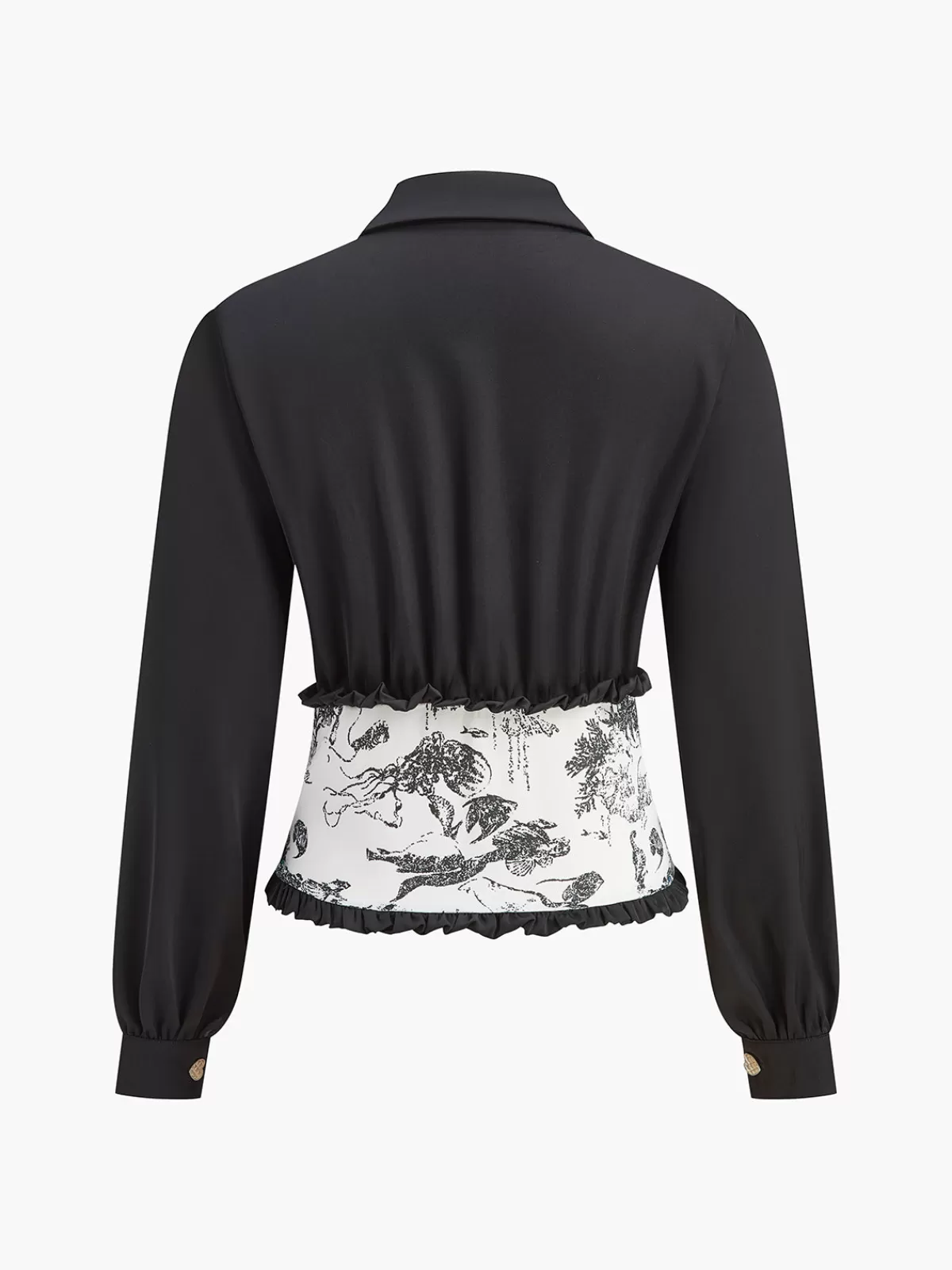 COMMENSE Retro Printed Slim Polo Blouse Black Online