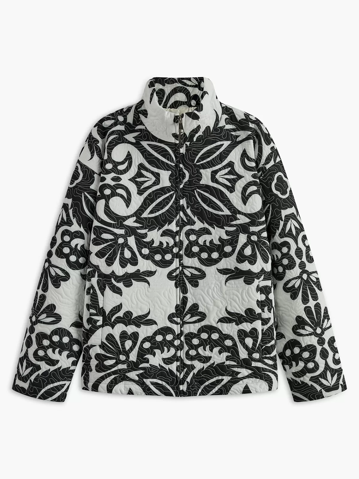 COMMENSE Retro Zipper Quilted Winter Coat BlackandWhite Fashion