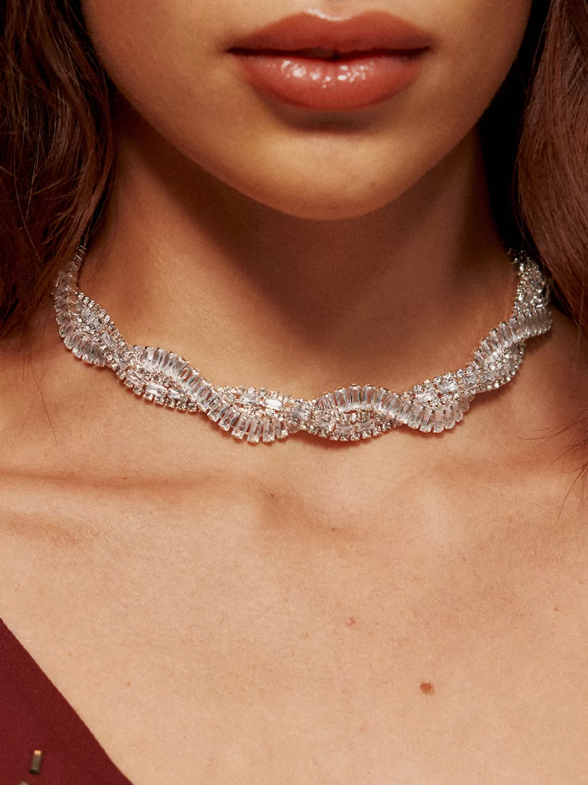 COMMENSE Rhinestone Twist Choker Necklace Silver Cheap