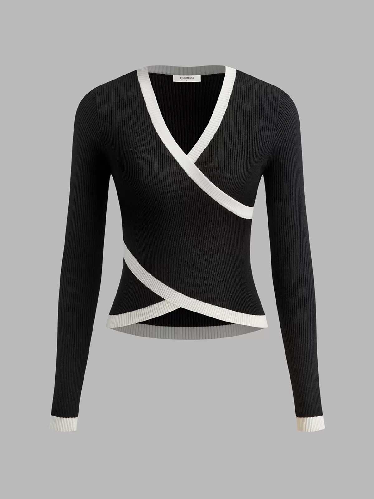 COMMENSE Ribbed Criss Cross Skinny Sweater Black Cheap