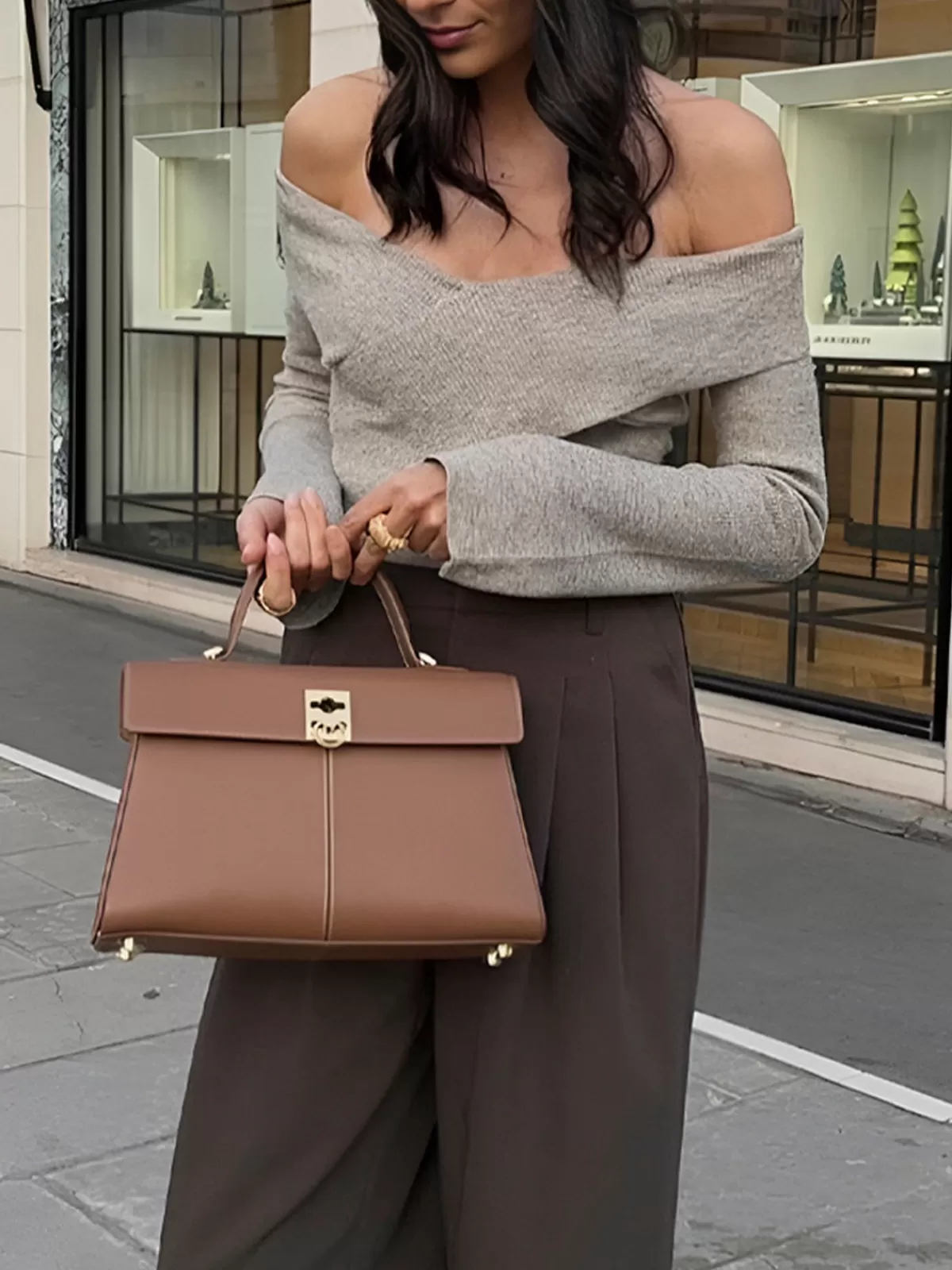 COMMENSE Ribbed Off Shoulder Sweater Camel Online