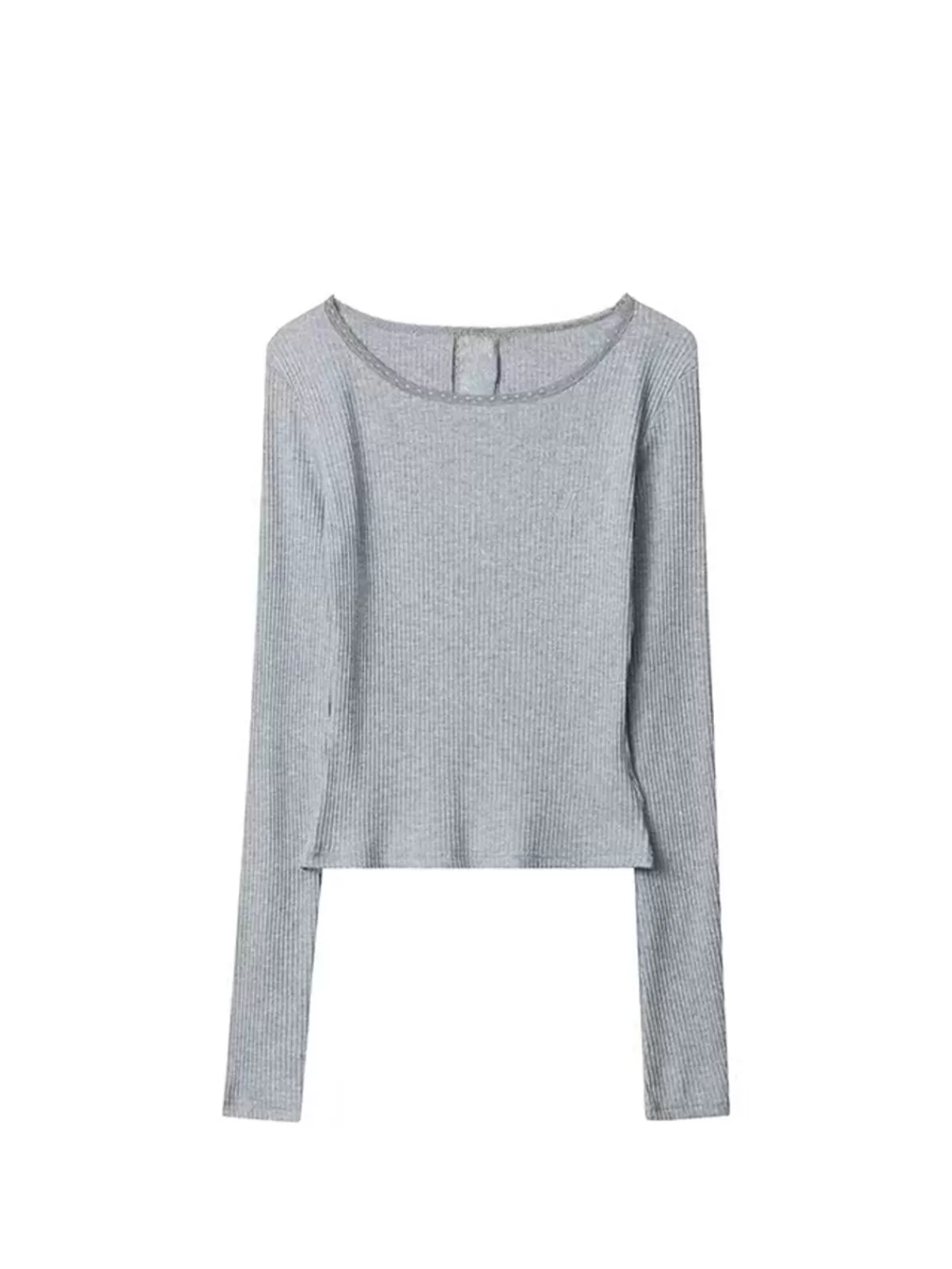 COMMENSE Ribbed Panel Lace Slim Blouse LightGrey Hot