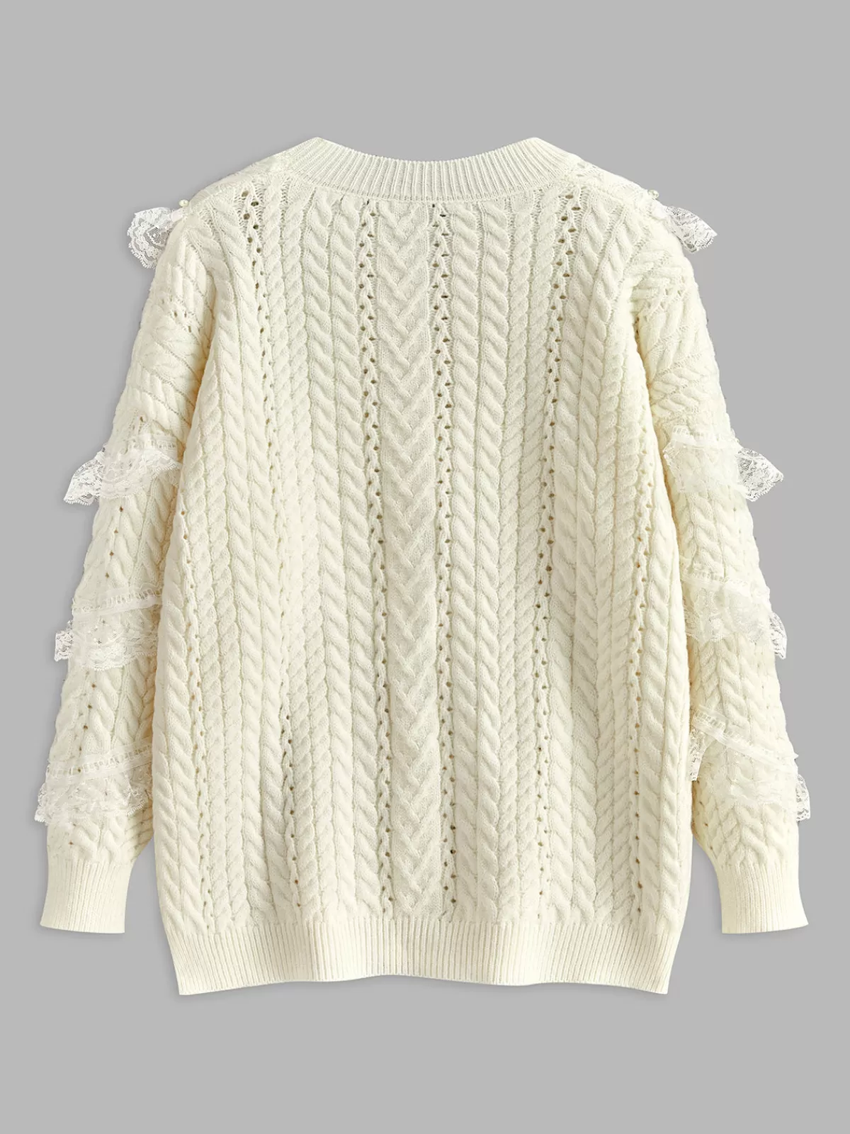 COMMENSE Romance Lace Trim Beaded Sweater White Best Sale