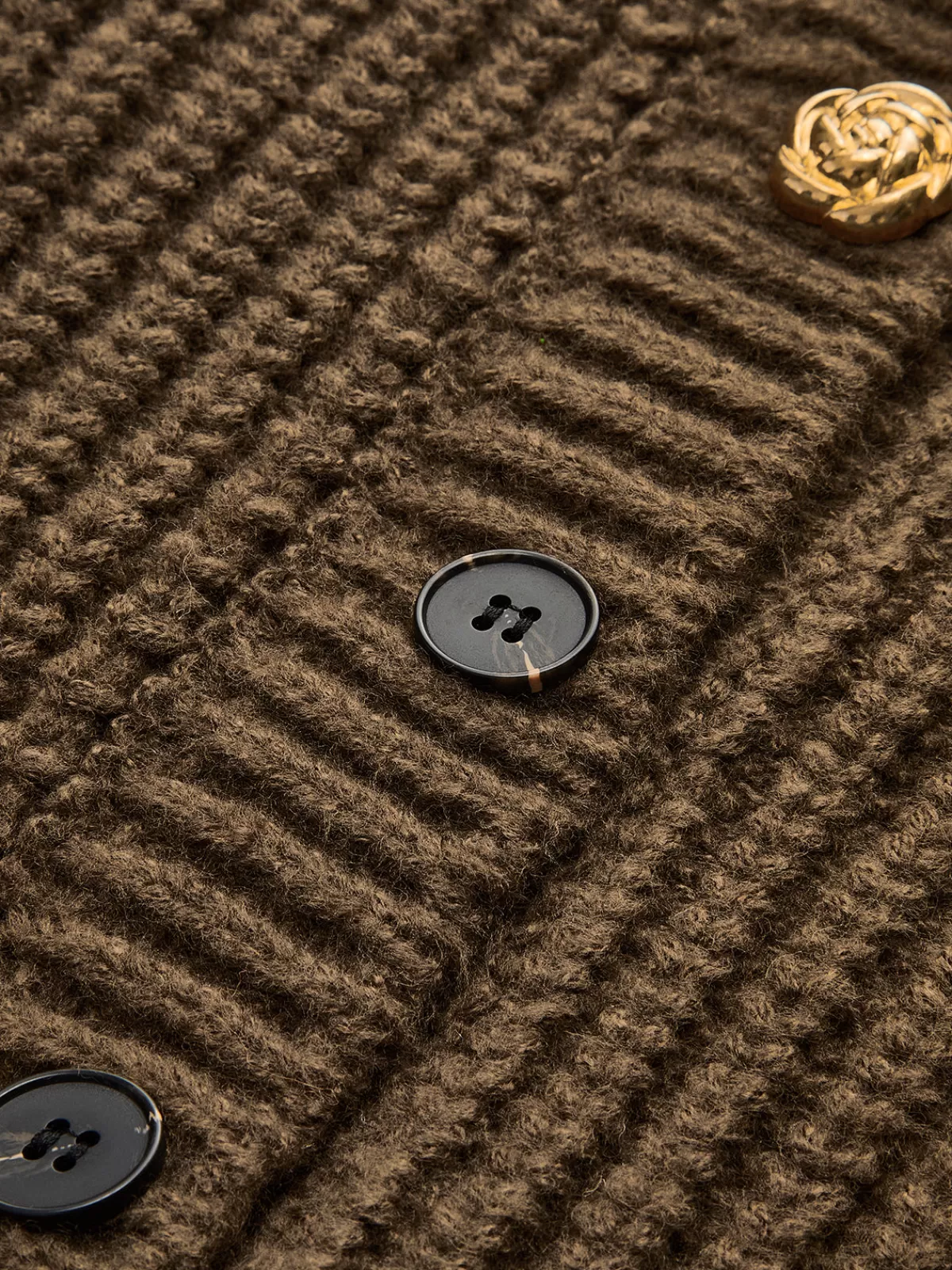 COMMENSE Round Neck Metal-Detail Crop Cardigan Brown Clearance