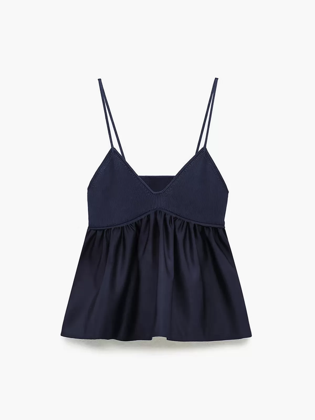 COMMENSE Ruffle Crop Cami Top Navy Best Sale