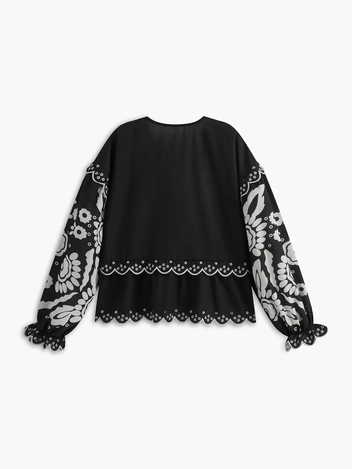 COMMENSE Ruffle Print Knotted Shirt Black Outlet