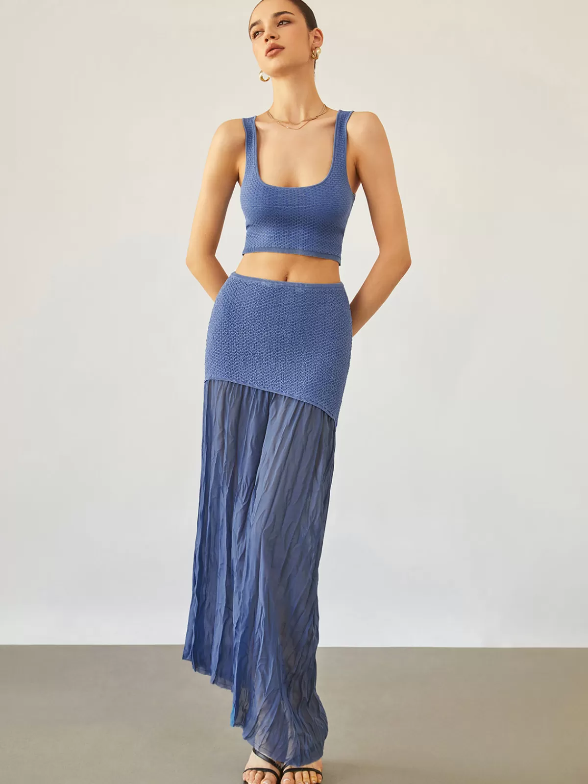 COMMENSE Sea Breeze Crop Knit Top Blue Cheap