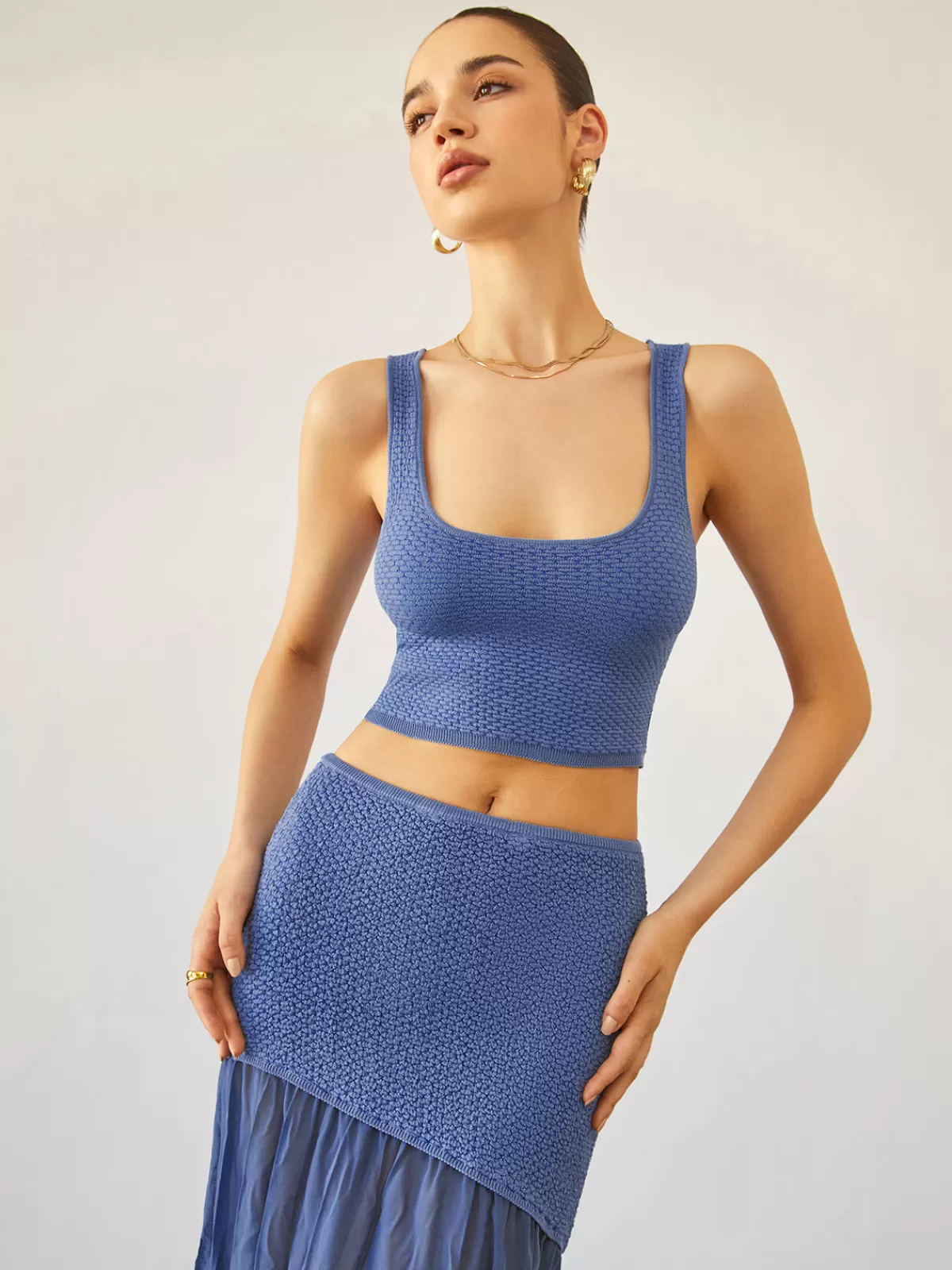 COMMENSE Sea Breeze Crop Knit Top Blue Cheap