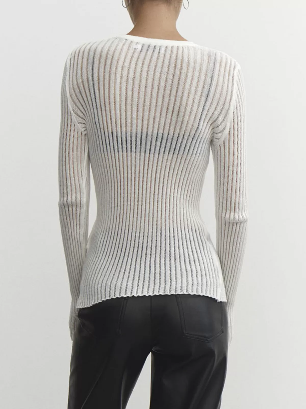 COMMENSE See Through Ribbed Mesh Top White Best Sale