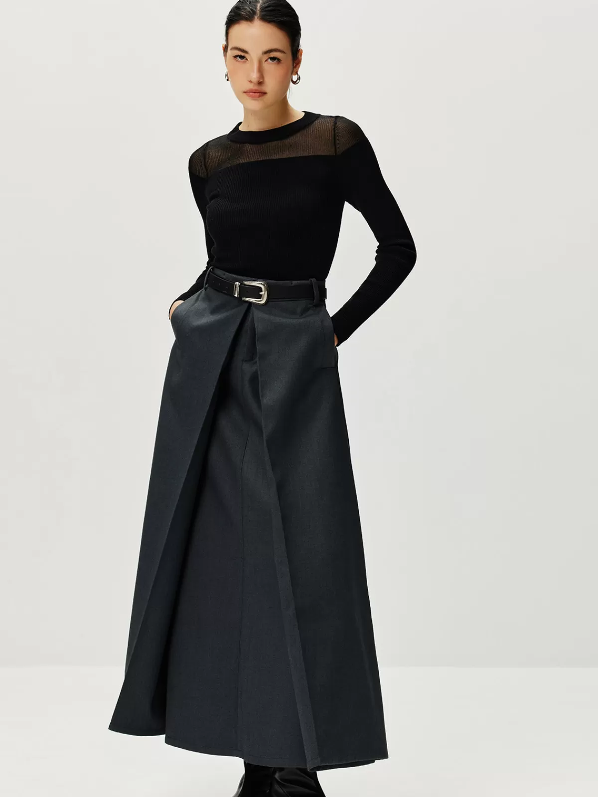COMMENSE Semi-Sheer Panel Sweater Black Flash Sale