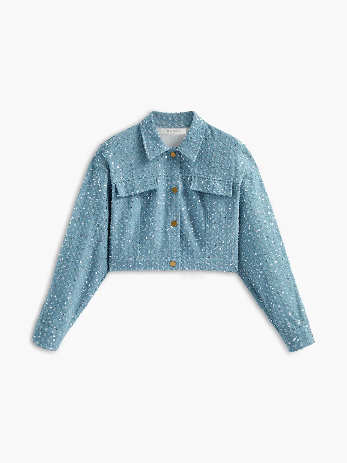 COMMENSE Sequins Decor Crop Jacket Blue Store