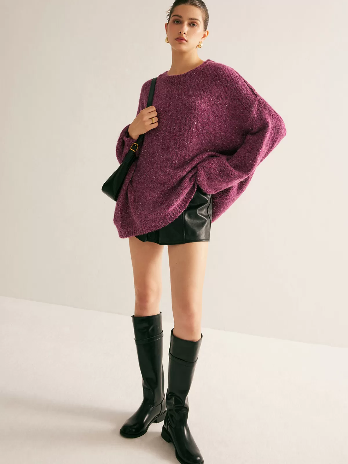 COMMENSE Sequins Loose Sweater Purple Cheap