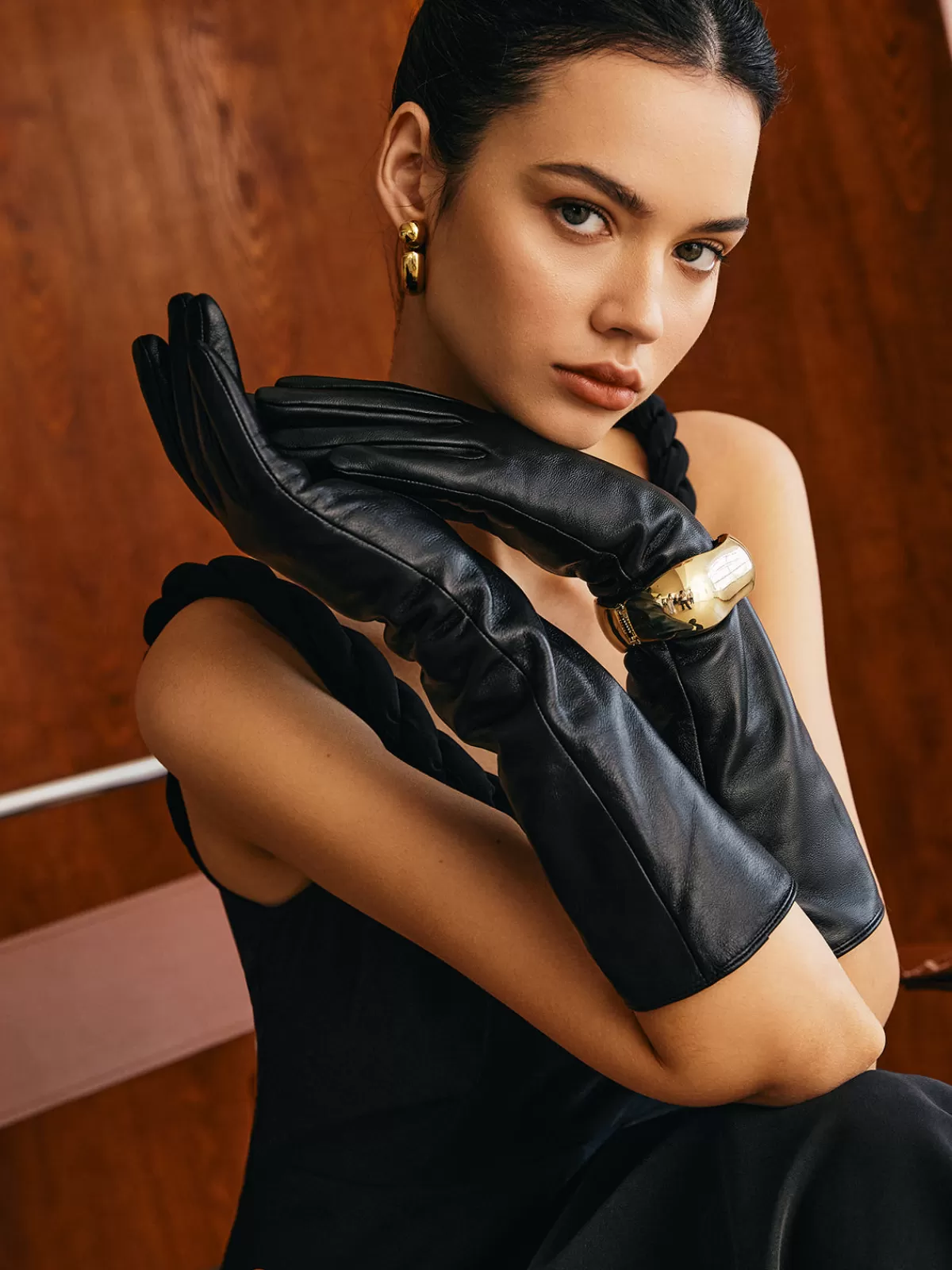 COMMENSE Sheepskin Fleece Lined Long Gloves Black Hot