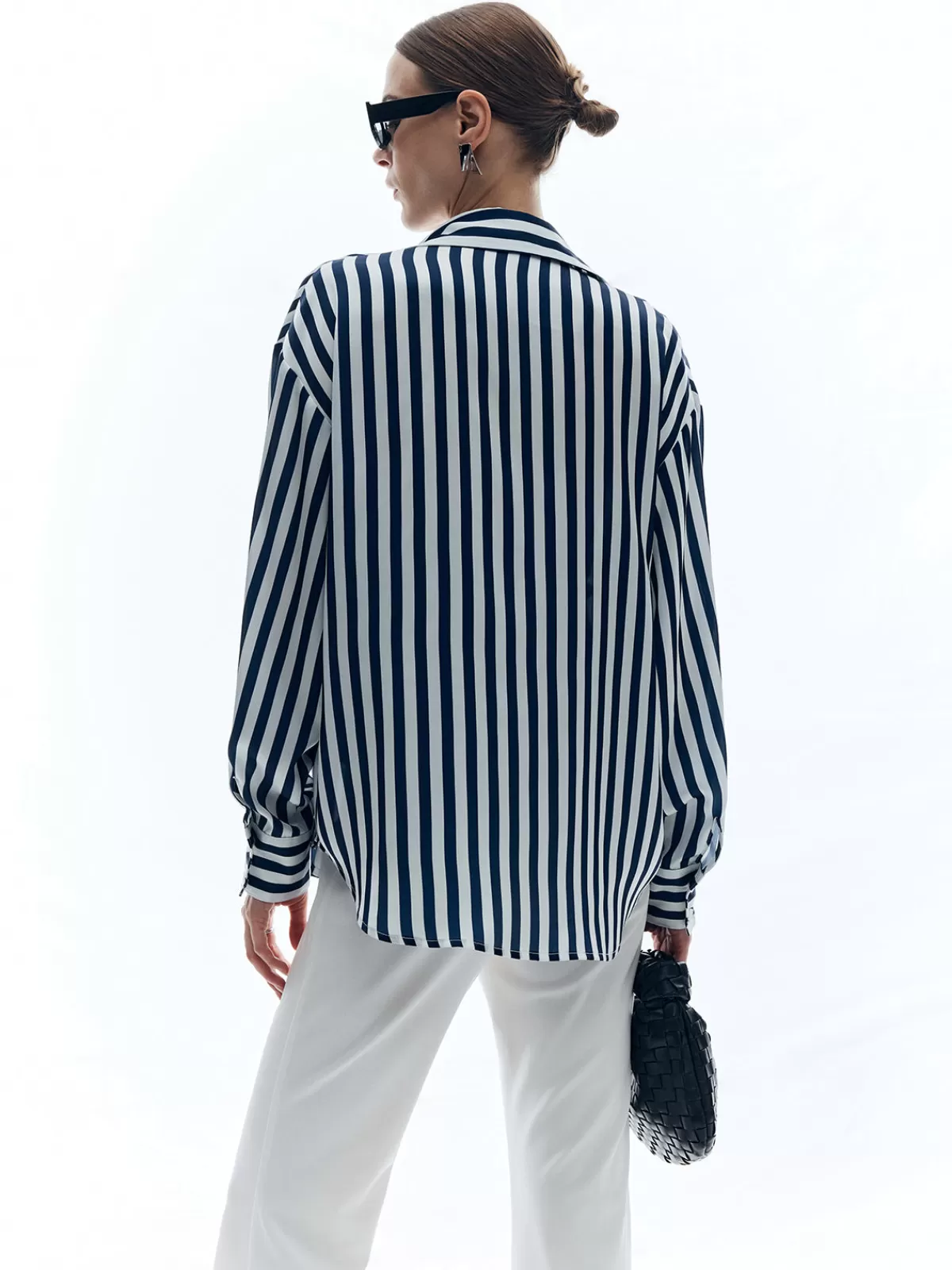 COMMENSE Shift Stripe Turndown Collar Shirt Bluewhite Cheap