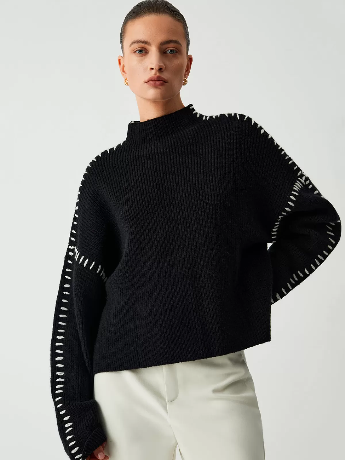 COMMENSE Shift The Focus Oversized Mock Neck Sweater Black Shop