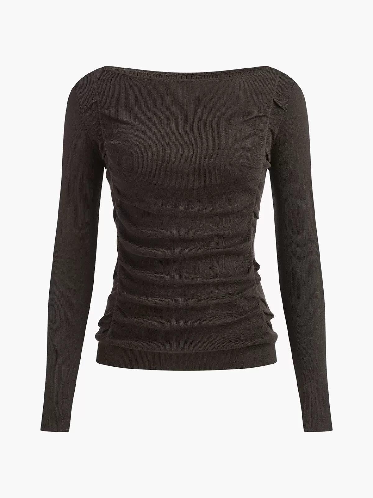 COMMENSE Side Pleated Slim Knit Top DarkBrown Discount