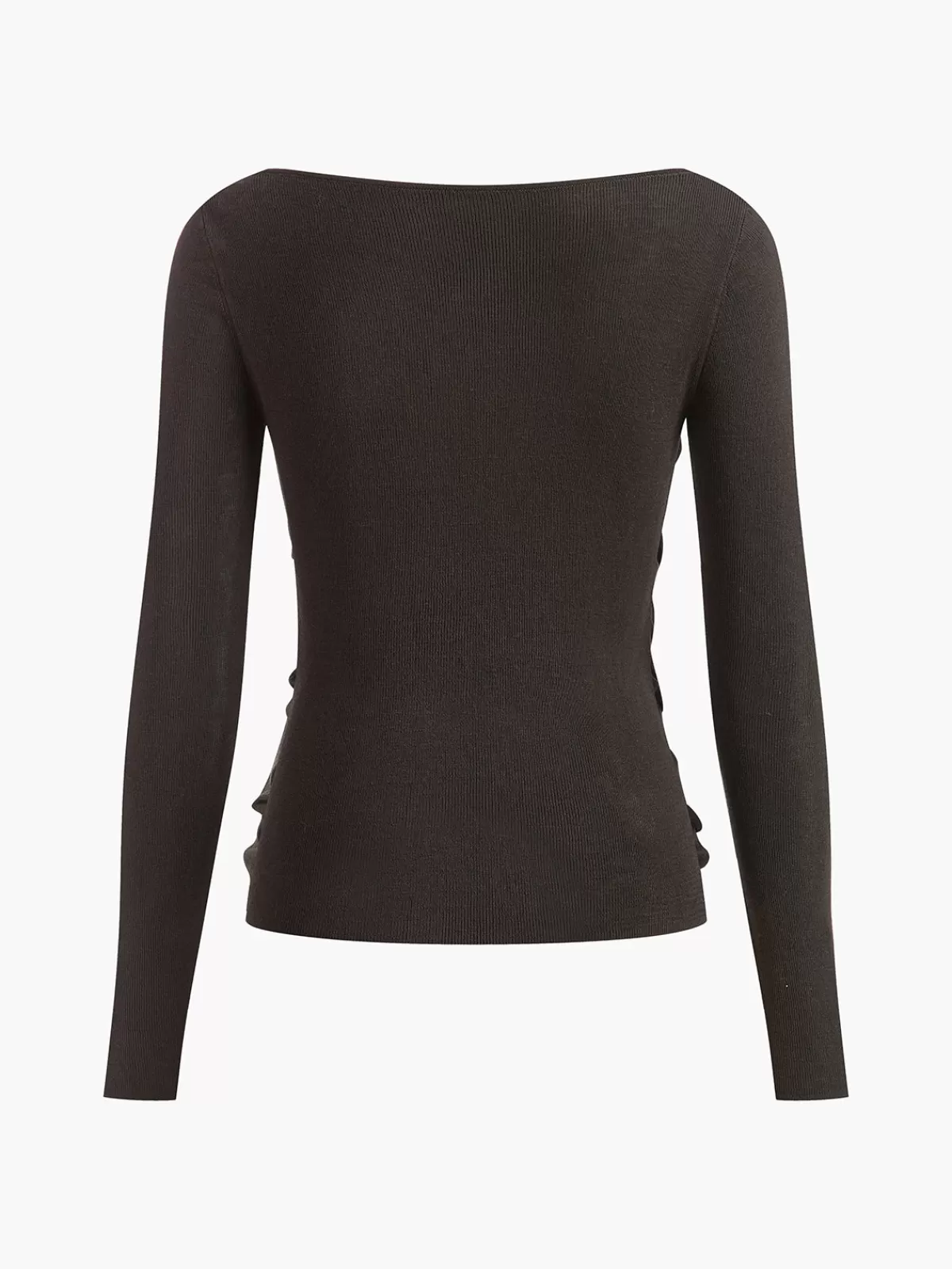 COMMENSE Side Pleated Slim Knit Top DarkBrown Discount