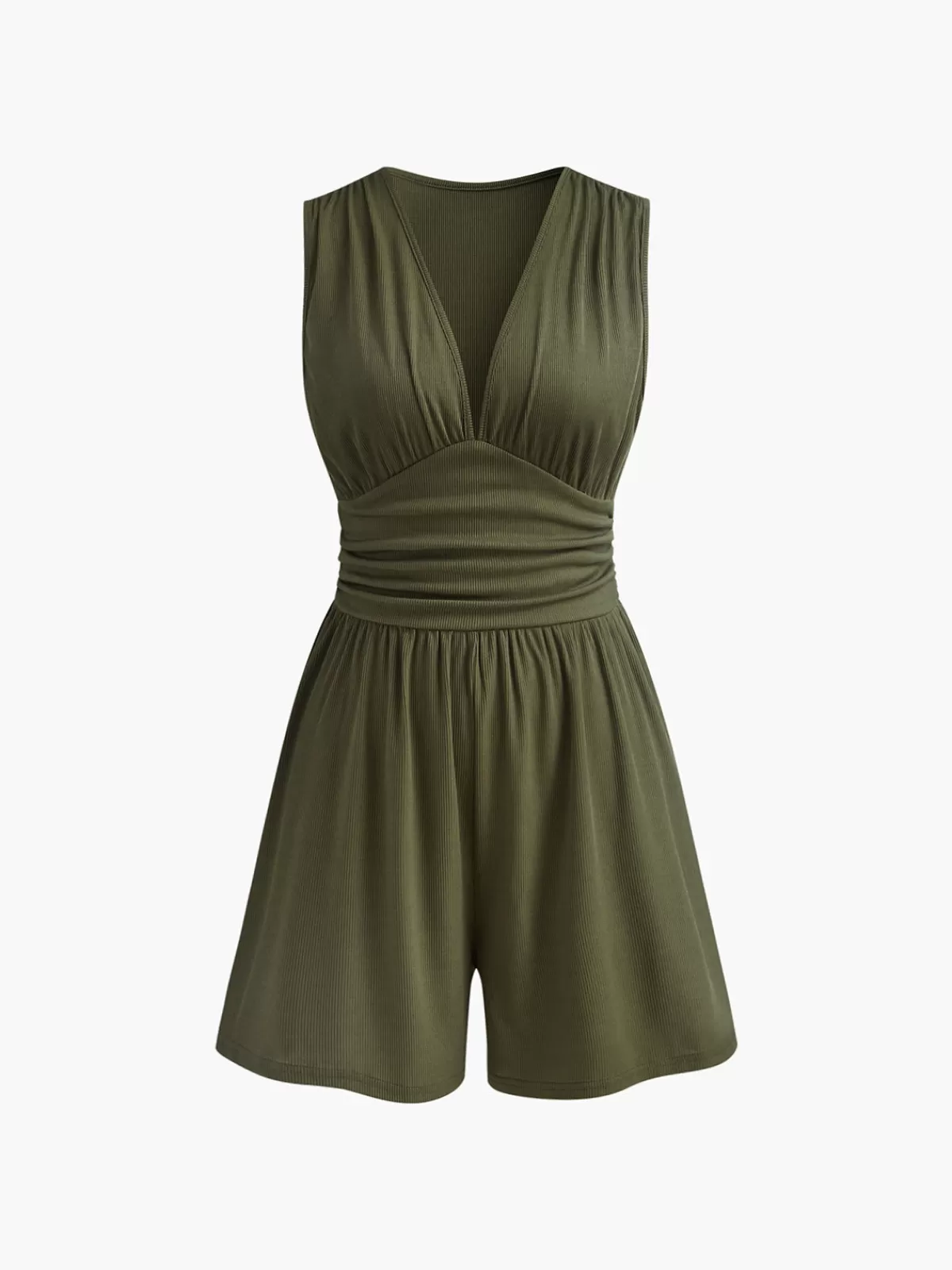 COMMENSE Sleeveless V-Neck Ribbed Jumpsuit Green Store