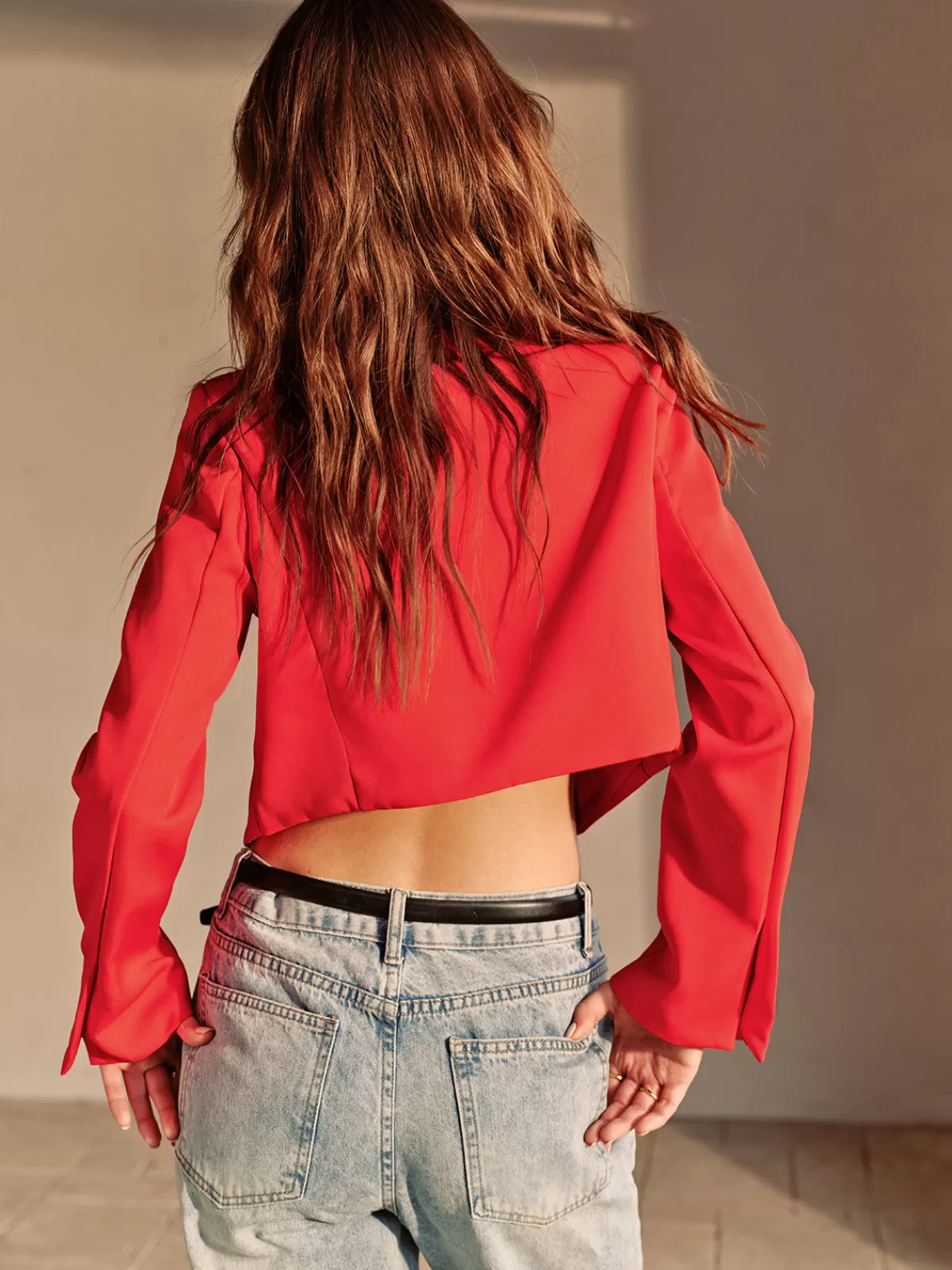 COMMENSE Split Crop Blazer Red Clearance