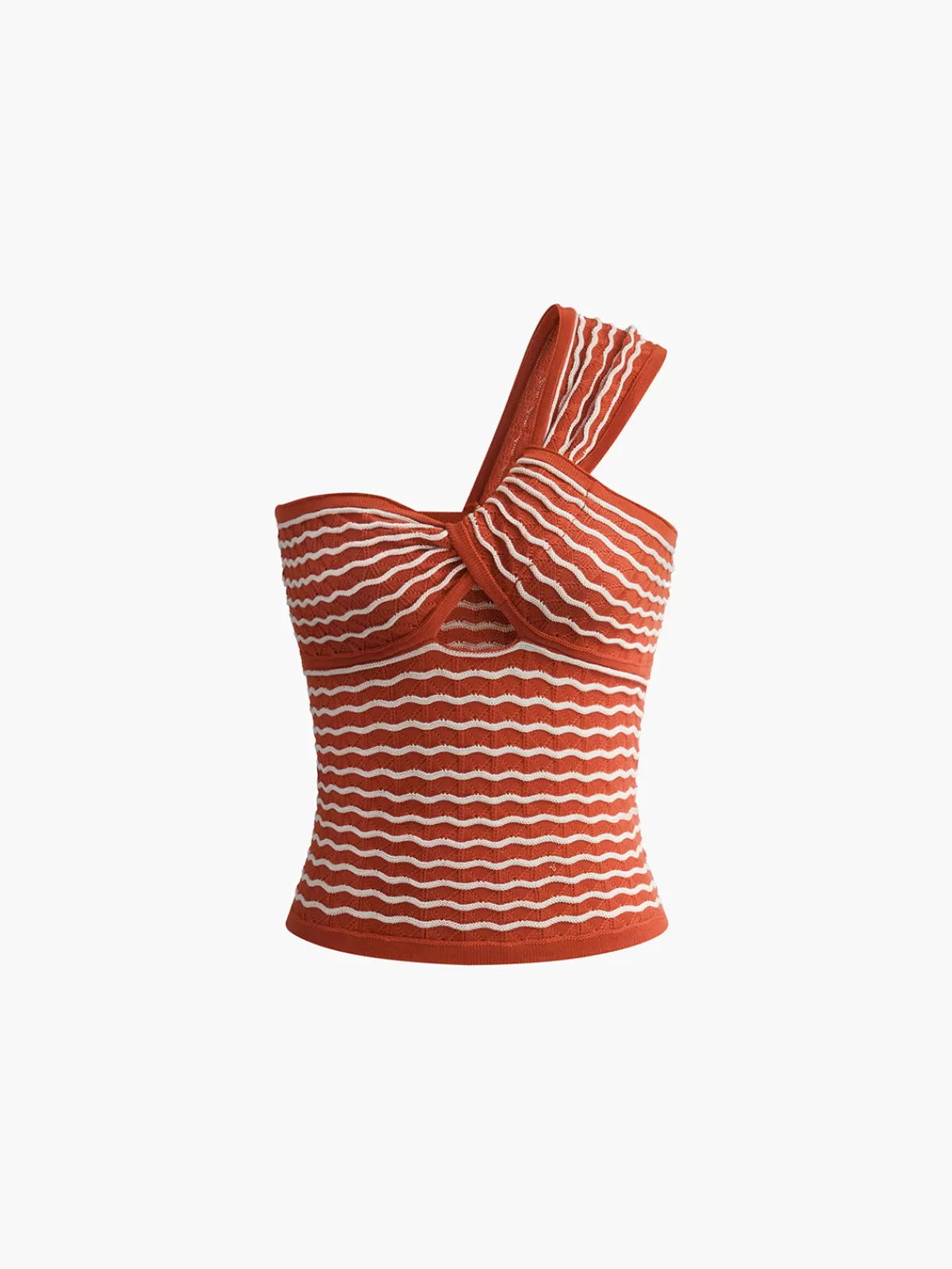 COMMENSE Stripe One Shoulder Knit Top Red Flash Sale