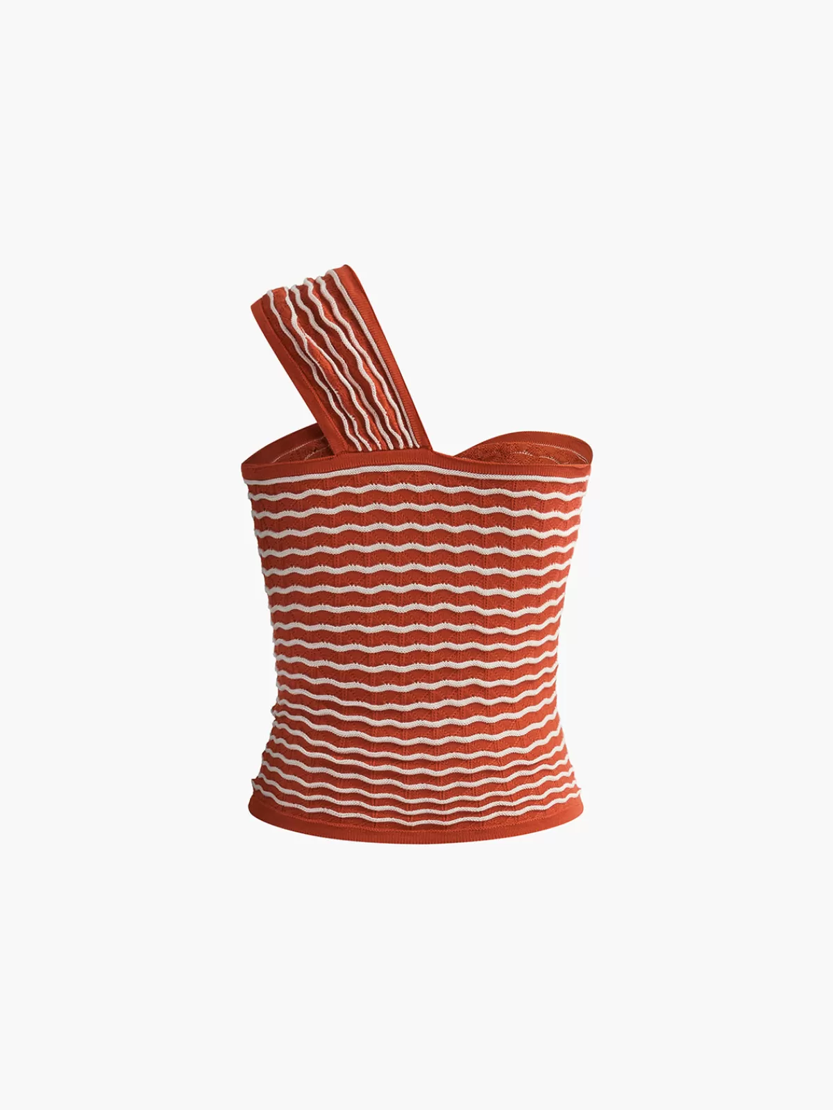 COMMENSE Stripe One Shoulder Knit Top Red Flash Sale
