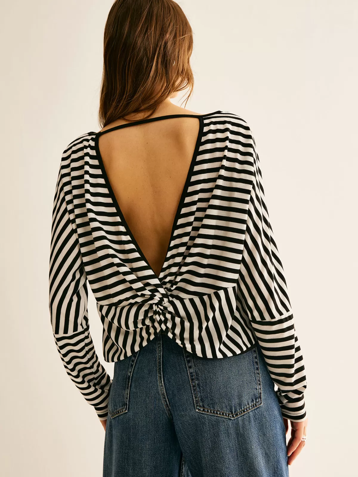 COMMENSE Striped Backless Knotted T-Shirt BlackandWhite Store