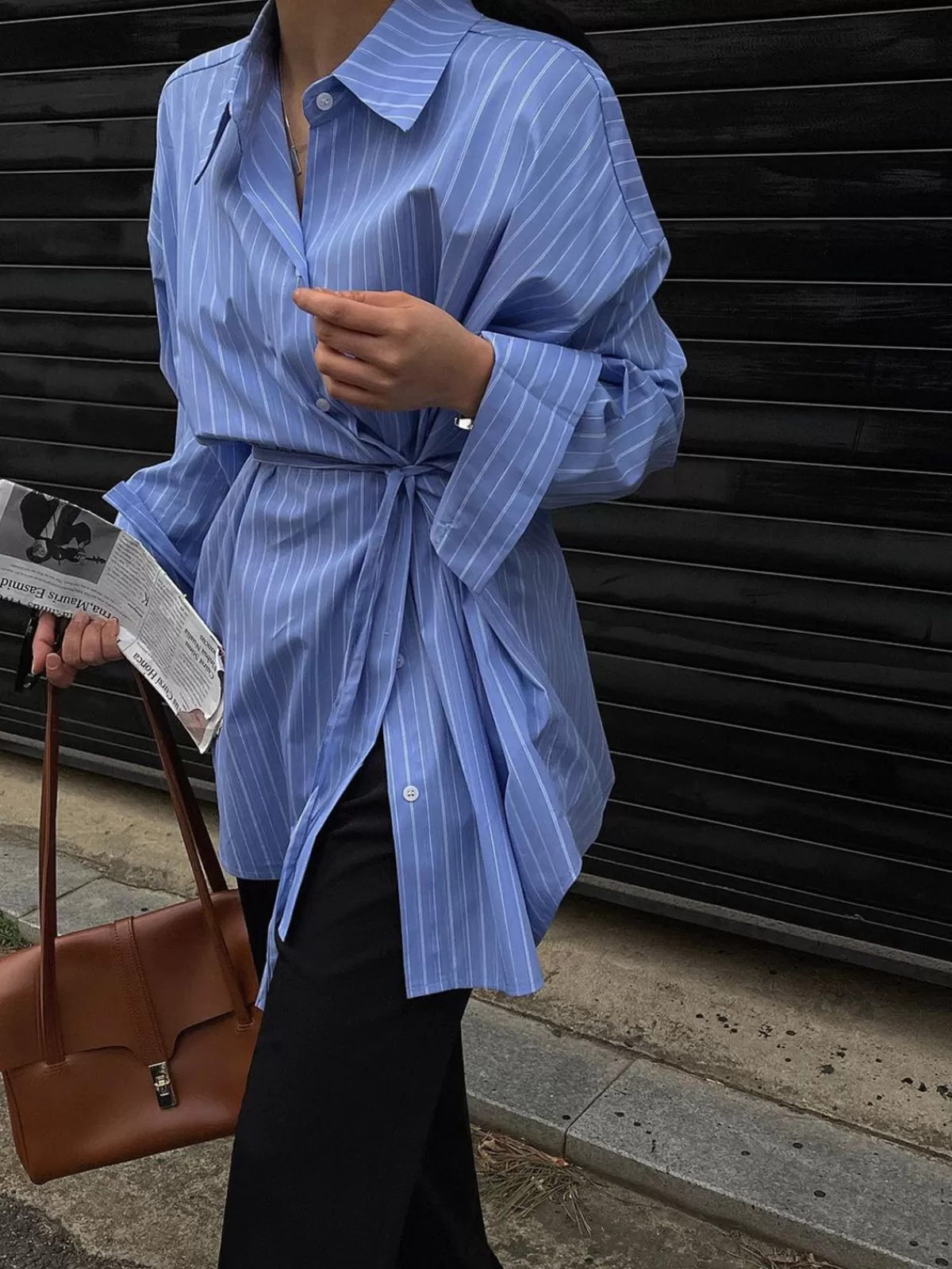 COMMENSE Striped Print Button Front Shirt Blue Hot