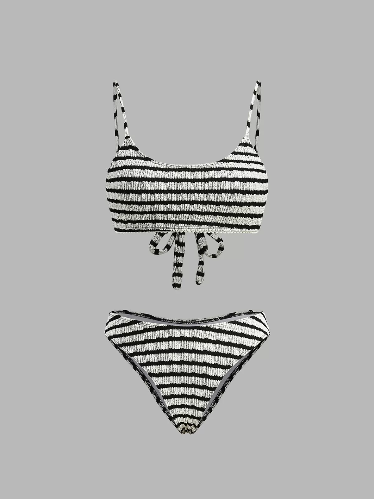 COMMENSE Striped Tie Back Bikini Set BlackandWhite Best Sale