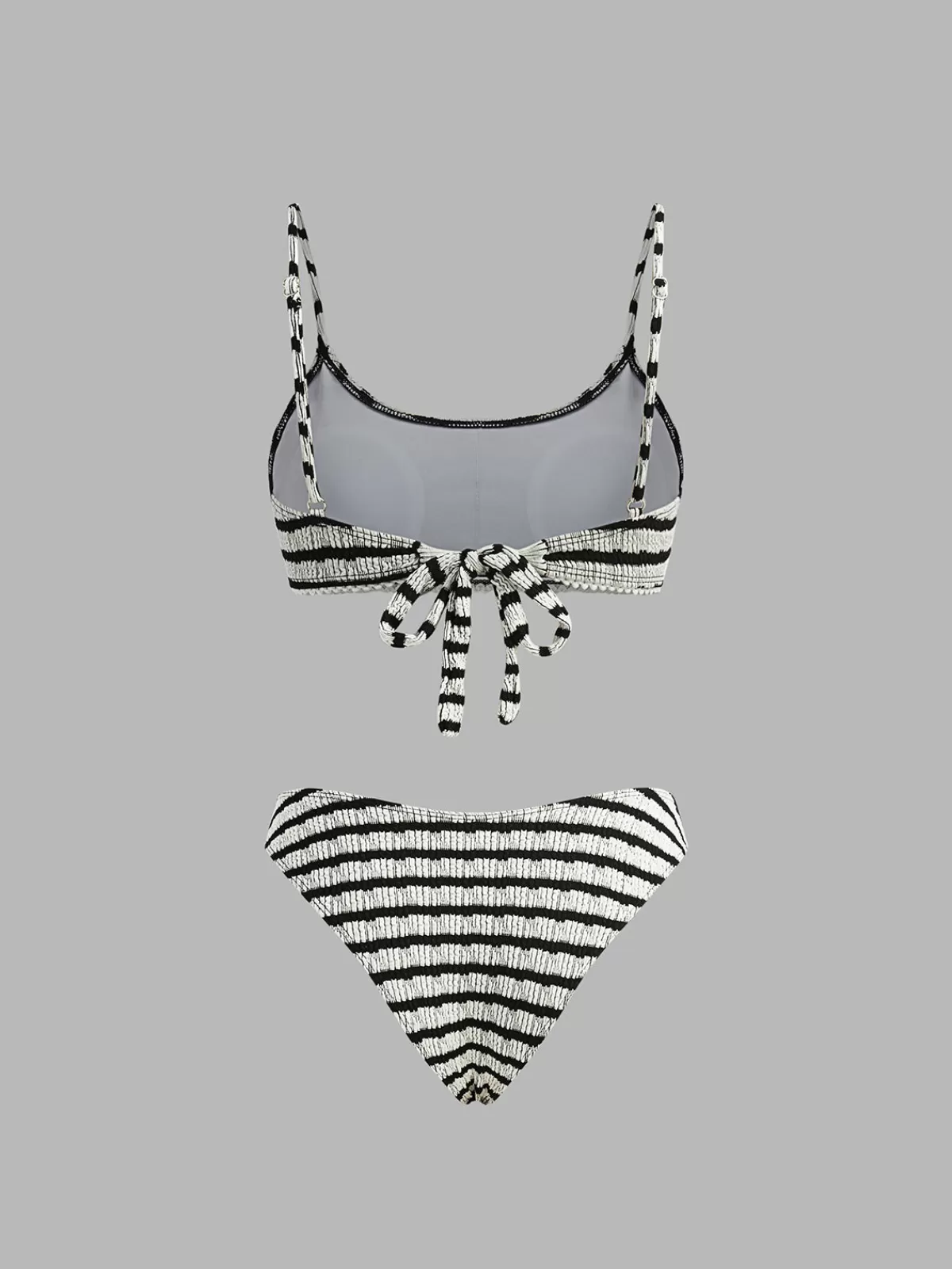 COMMENSE Striped Tie Back Bikini Set BlackandWhite Best Sale