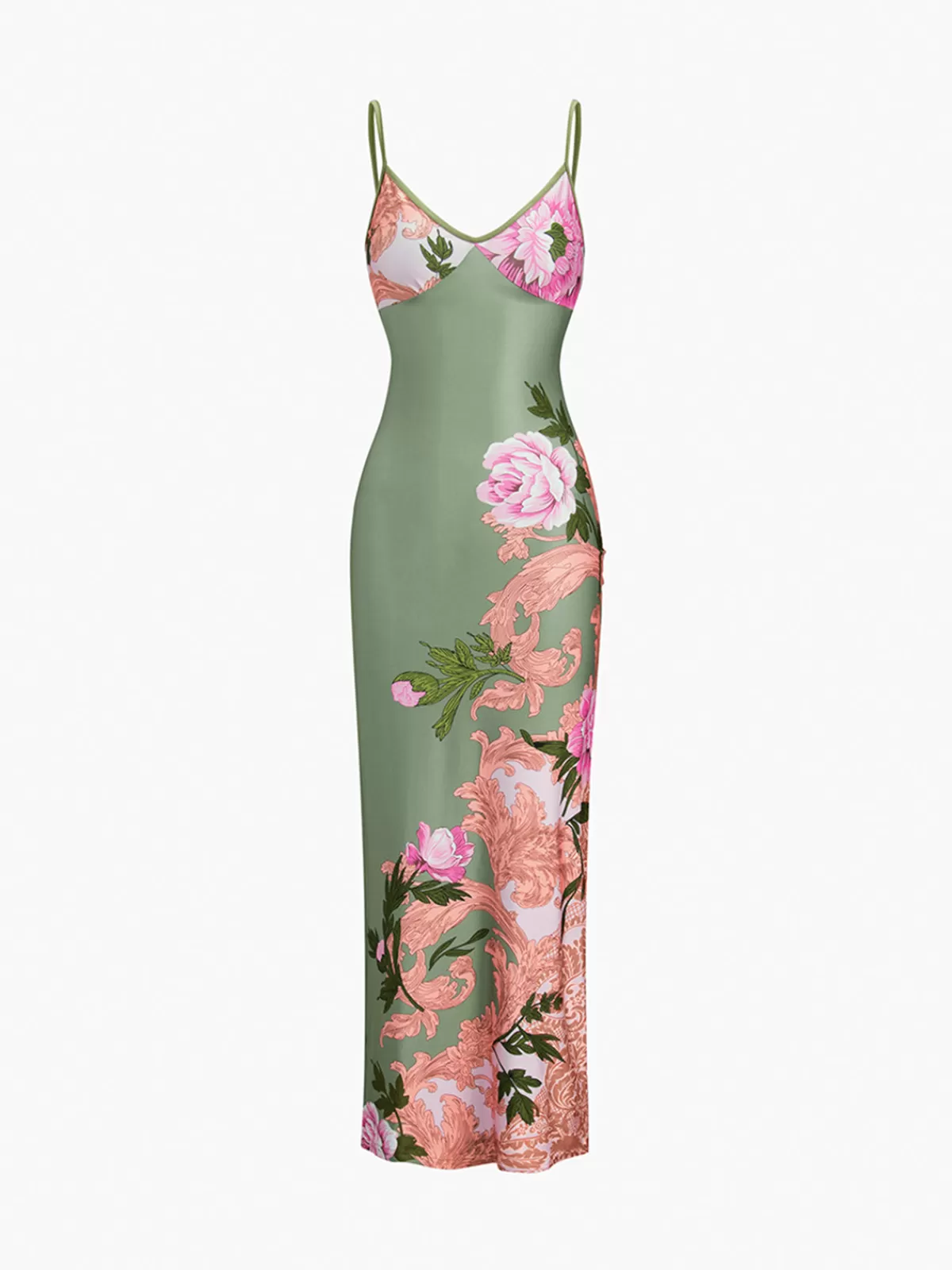 COMMENSE Summer Floral Long Dress Green Discount