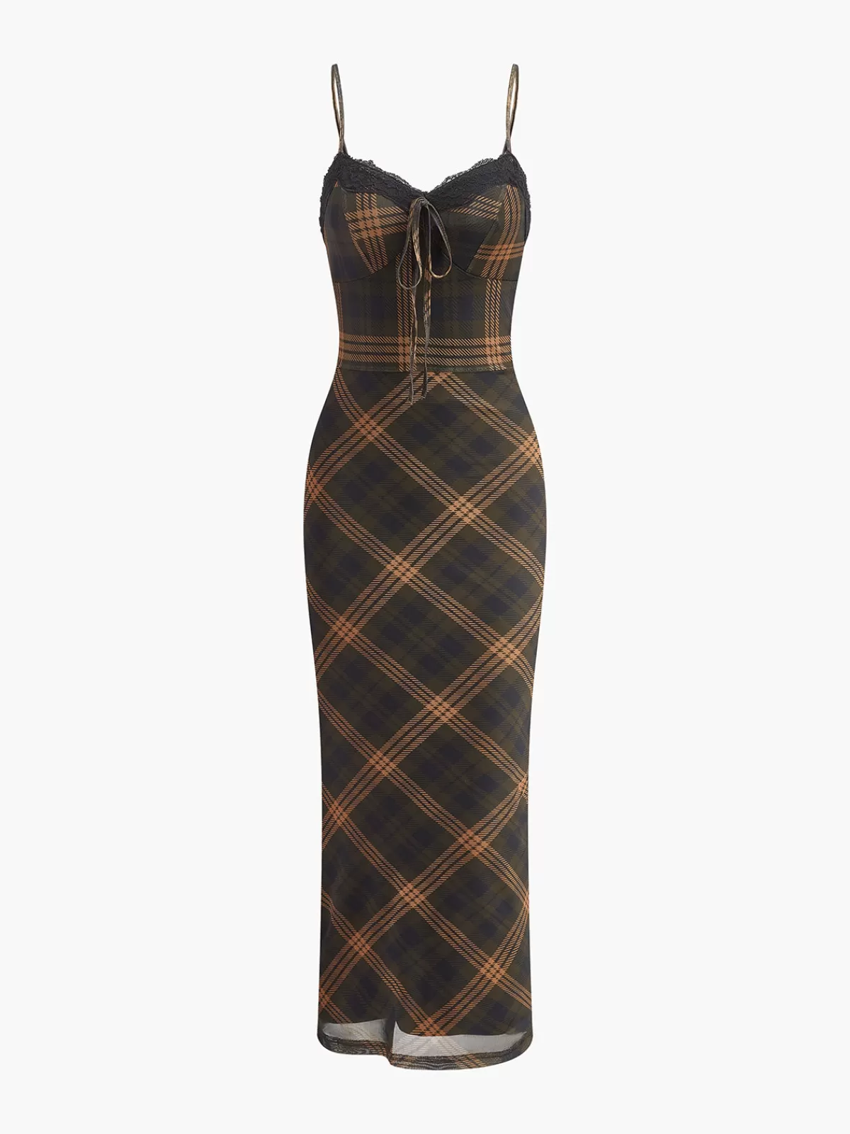 COMMENSE Sweetheart Checked Tulle Cami Dress LightBrown Flash Sale