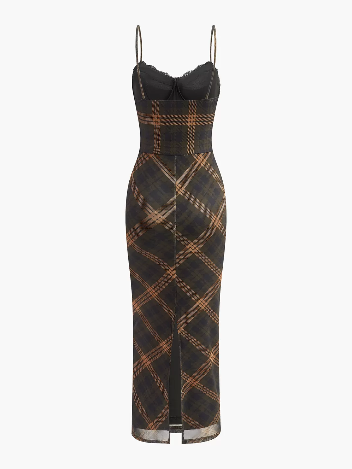 COMMENSE Sweetheart Checked Tulle Cami Dress LightBrown Flash Sale