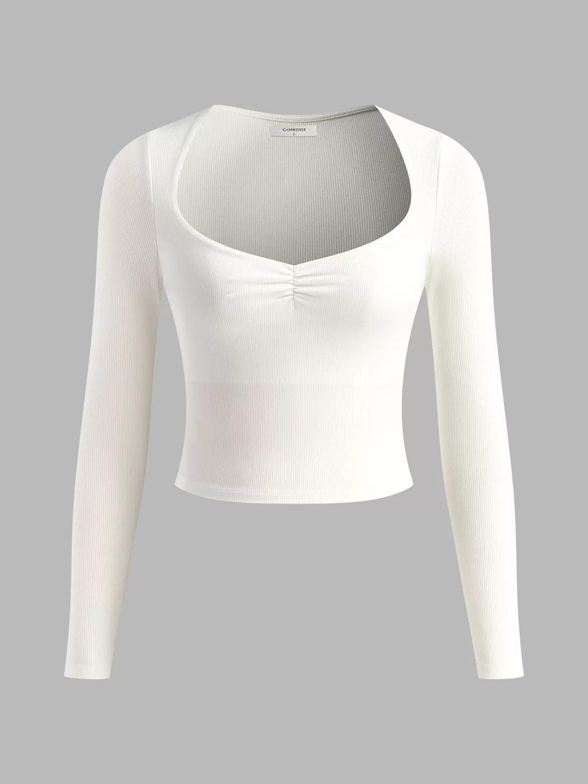 COMMENSE Sweetheart Ribbed Long Sleeve T-Shirt White New