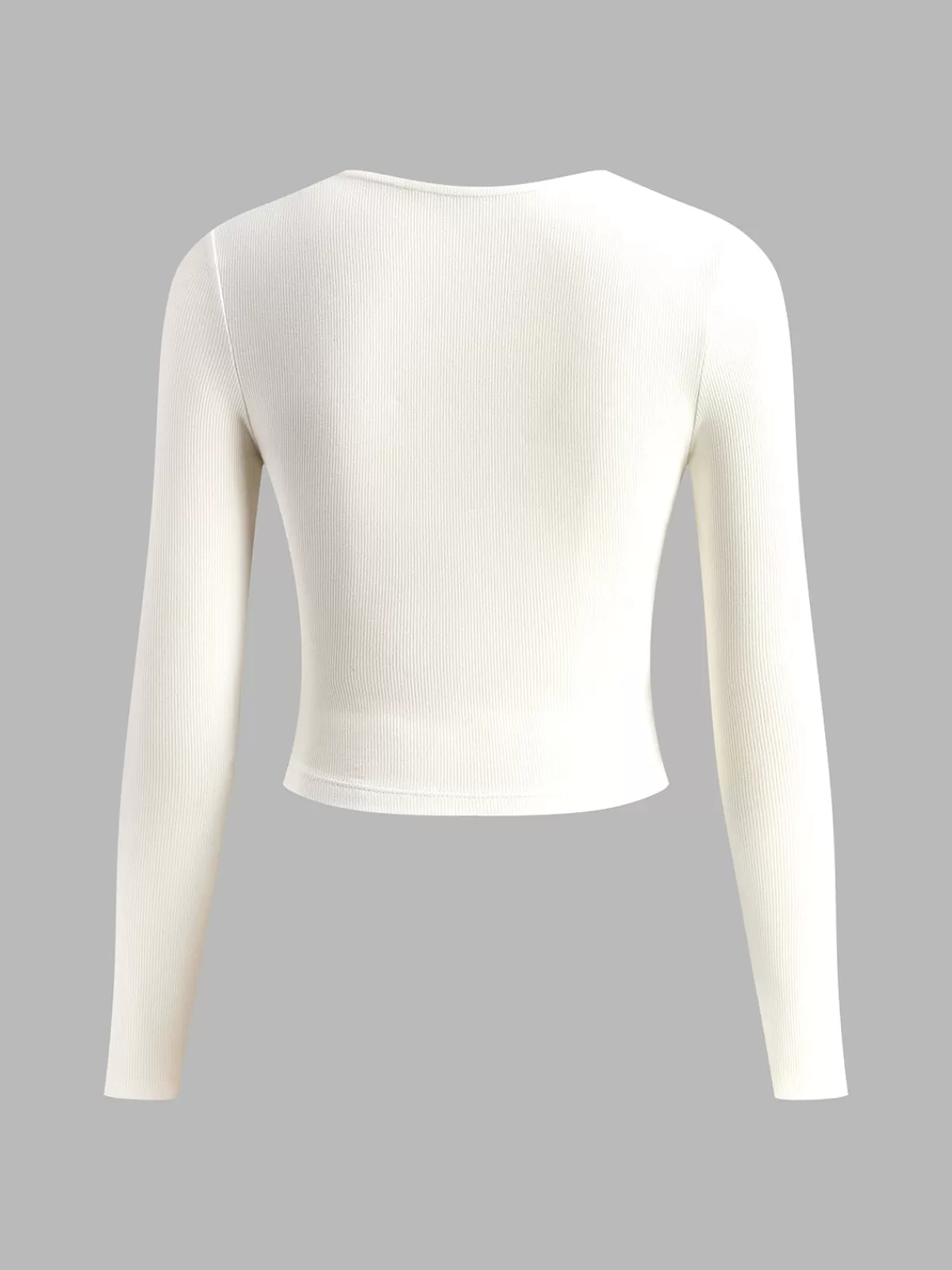 COMMENSE Sweetheart Ribbed Long Sleeve T-Shirt White New