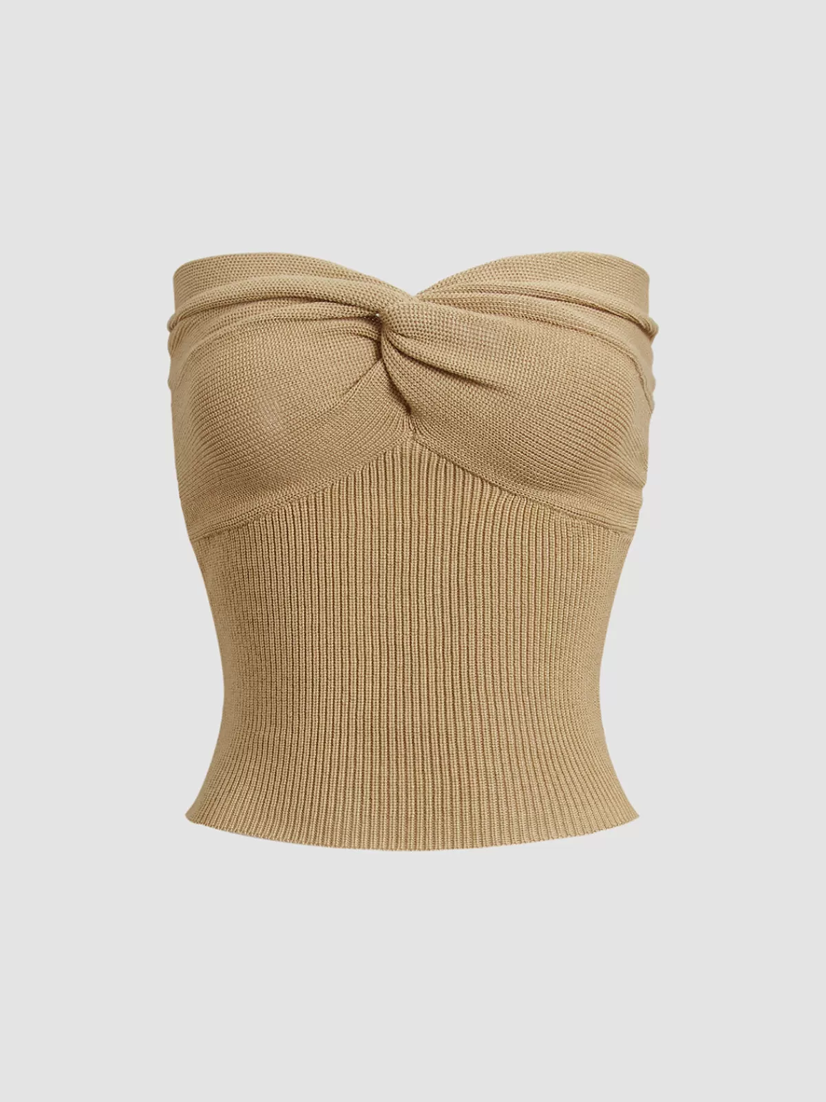 COMMENSE Sweetheart Twist Ribbed Crop Tube Strapless Top Khaki Store